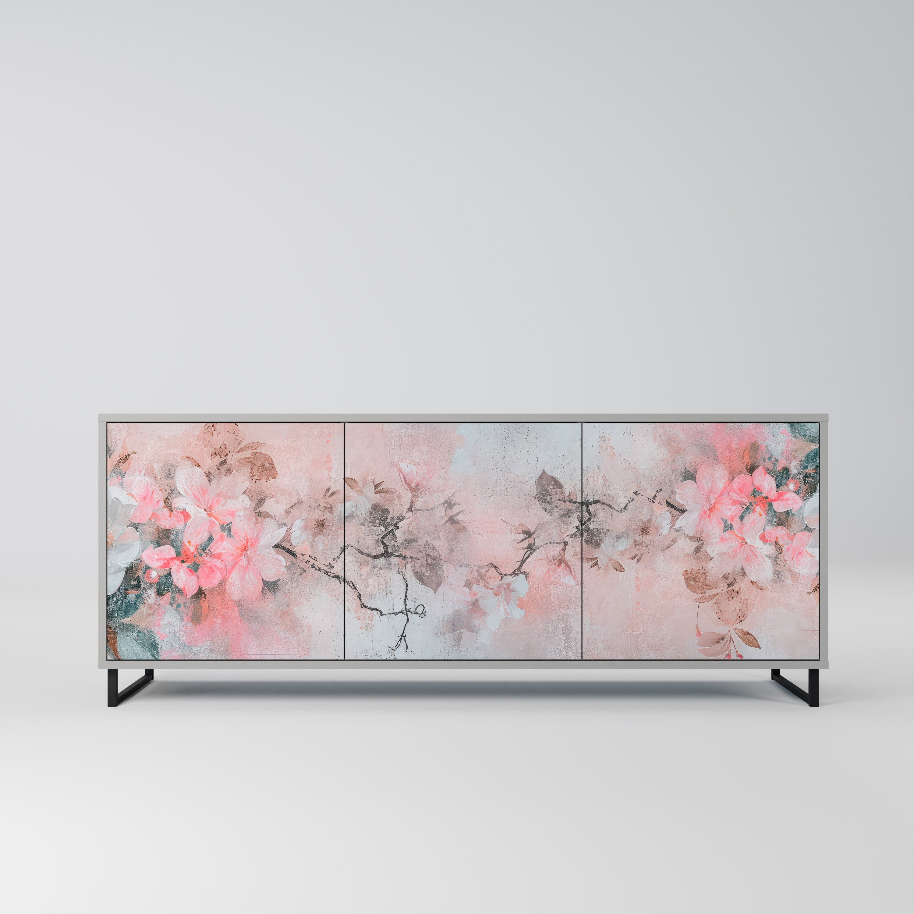 Buffet 3 portes CHERRY BLOSSOM finition grise