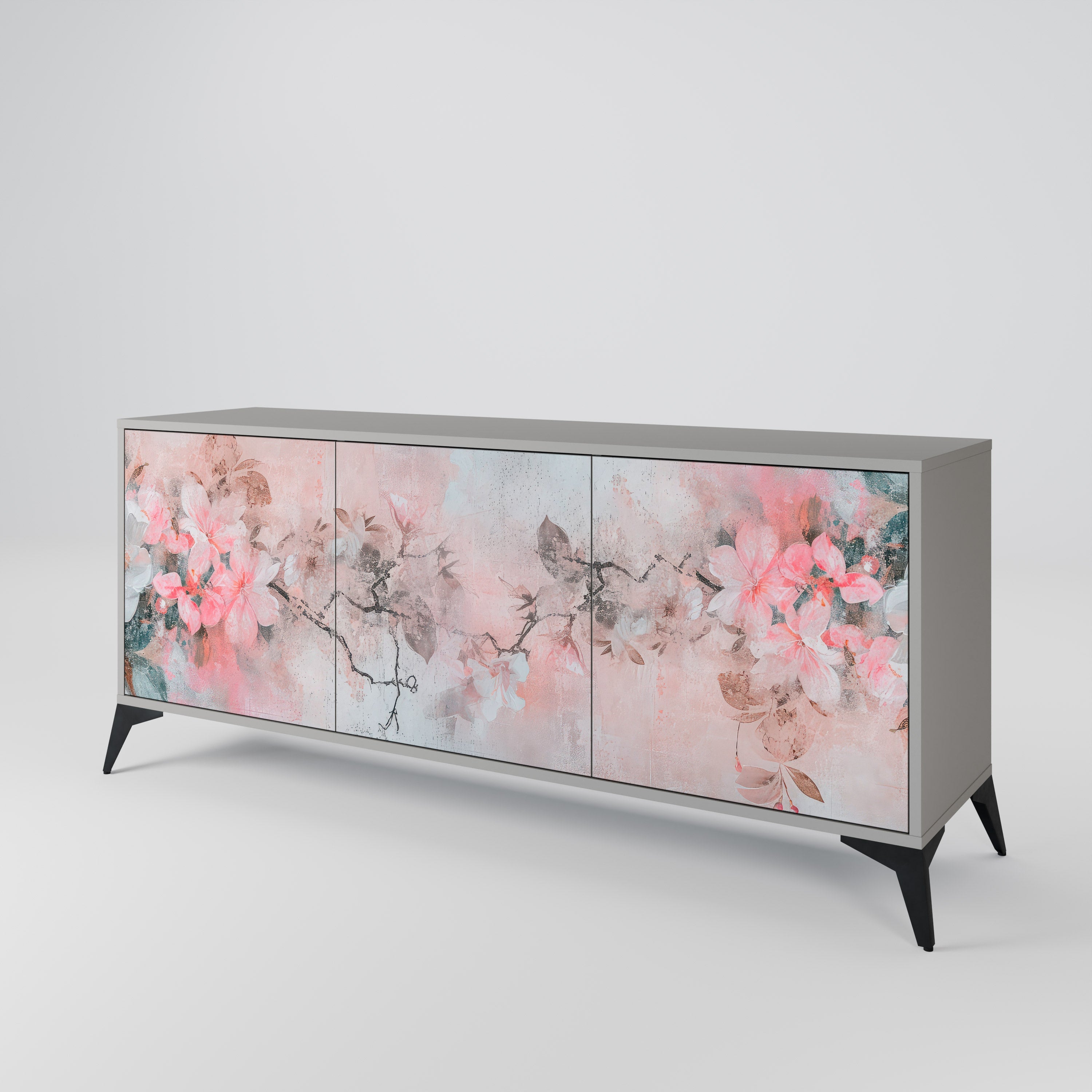 Buffet 3 portes CHERRY BLOSSOM finition grise