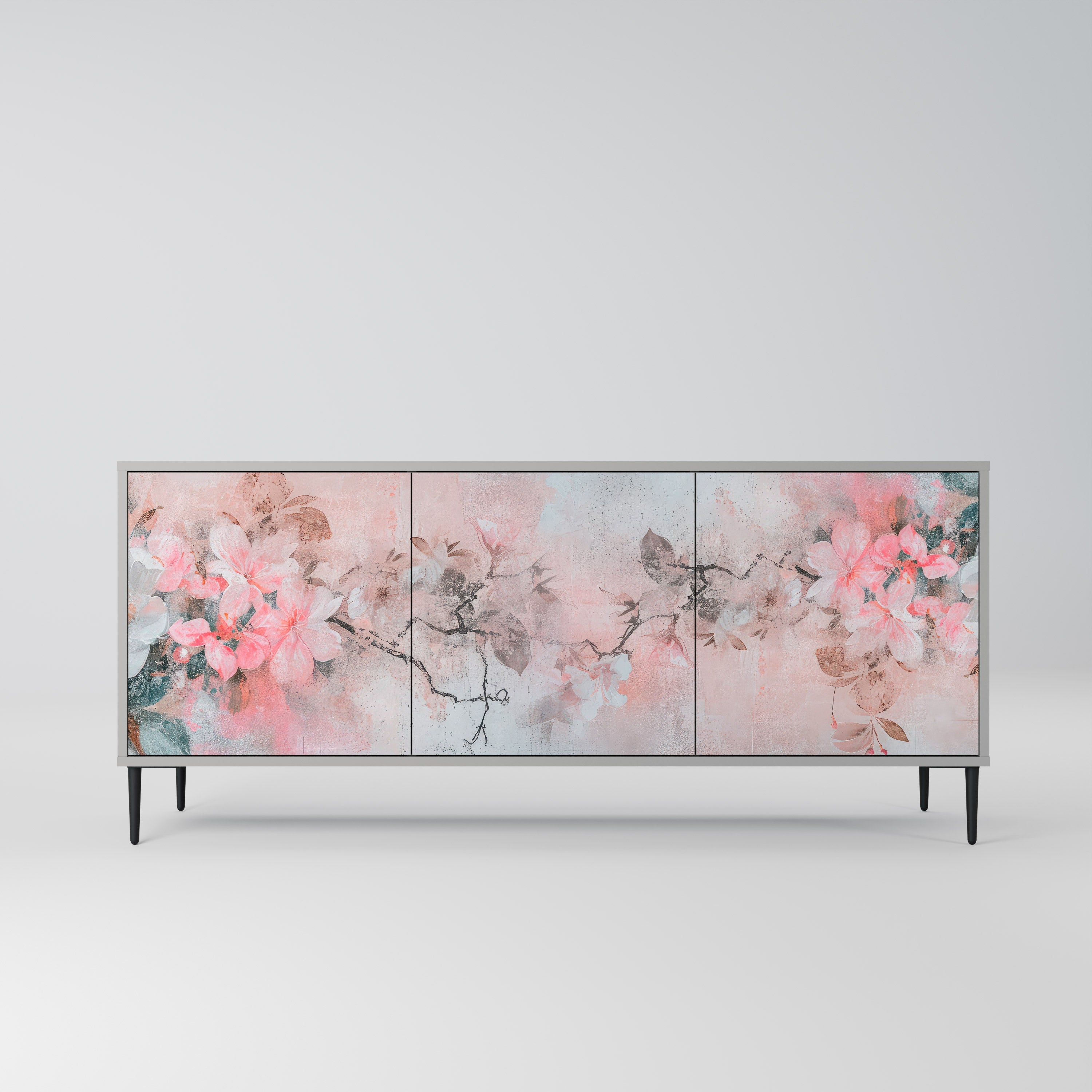 Buffet 3 portes CHERRY BLOSSOM finition grise