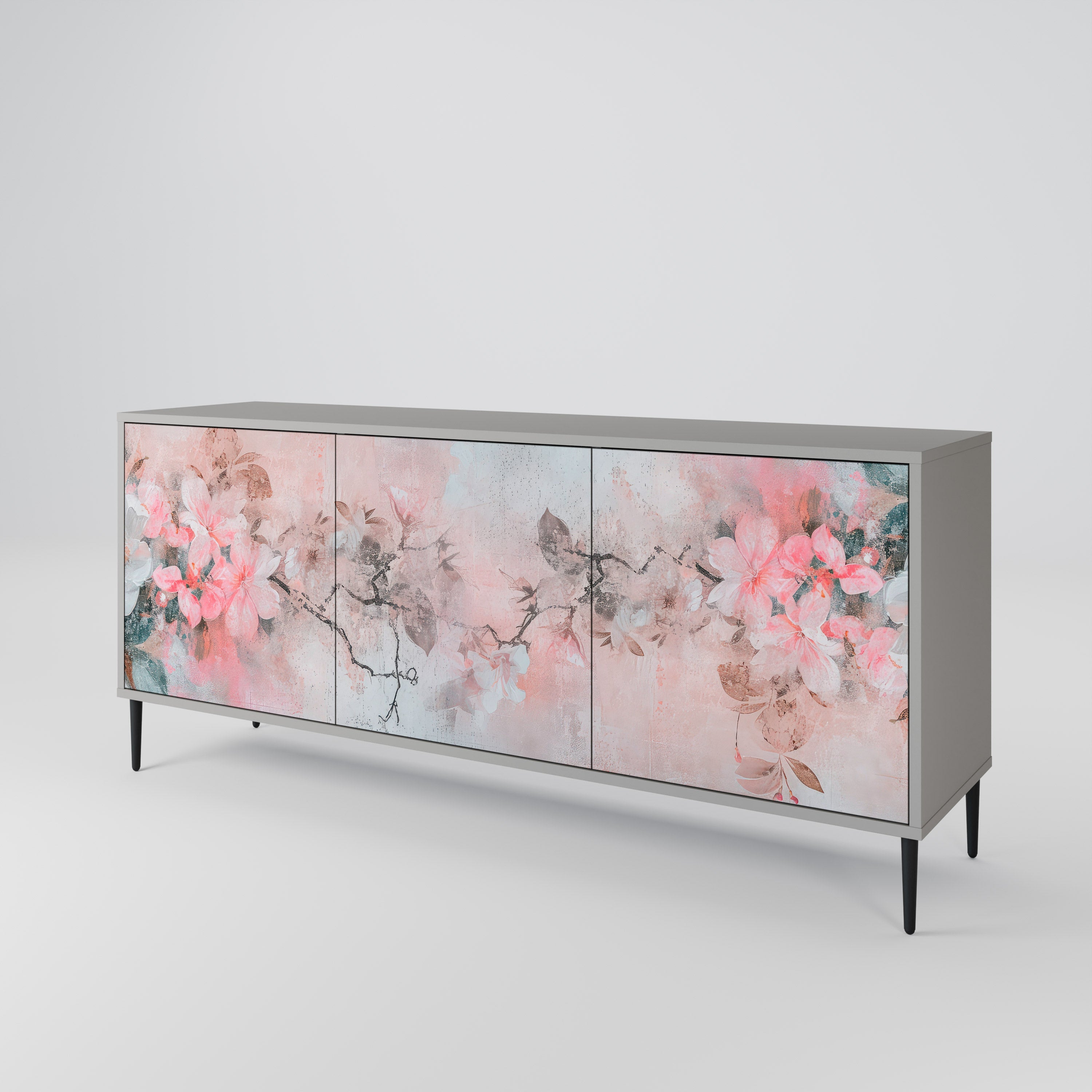 Buffet 3 portes CHERRY BLOSSOM finition grise