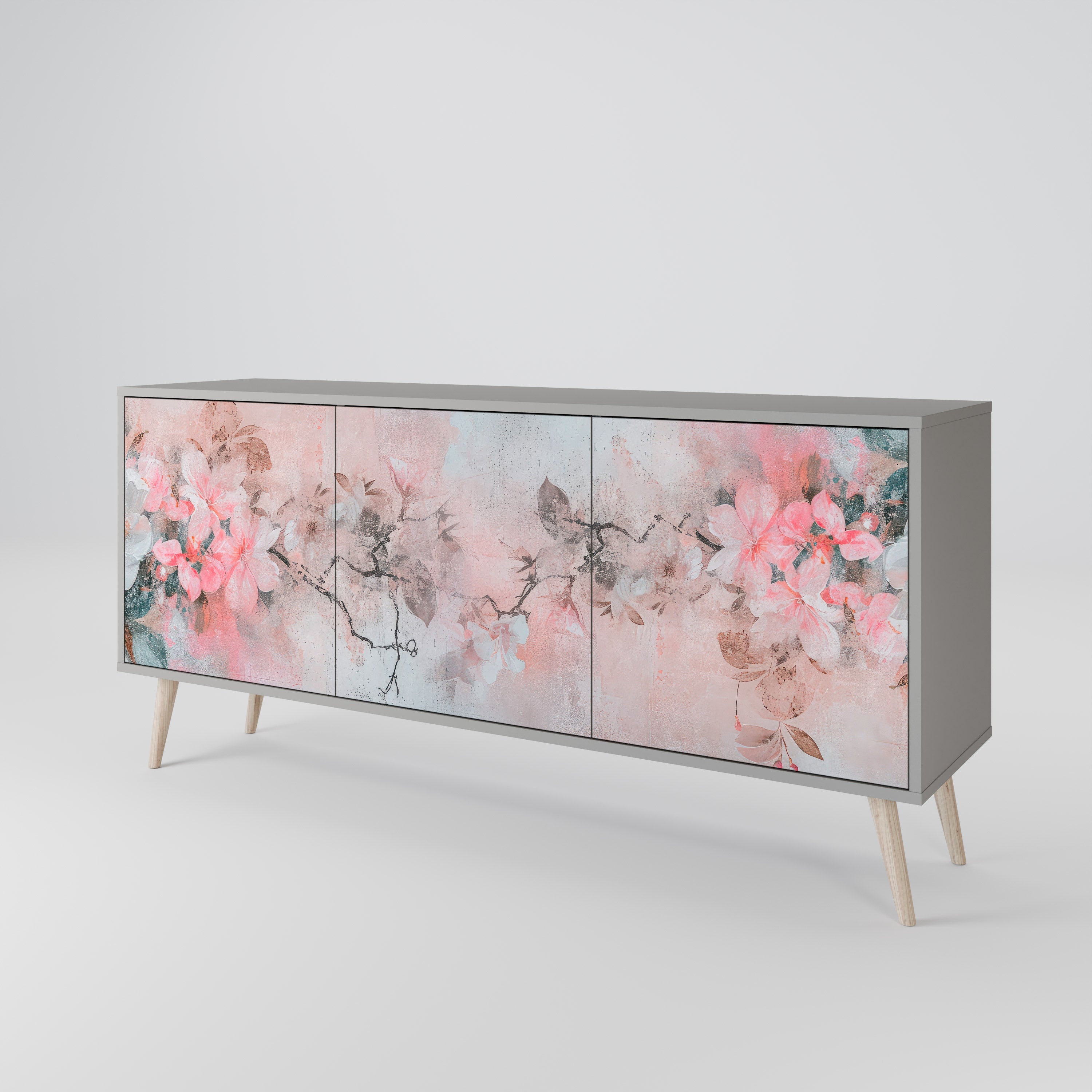 Buffet 3 portes CHERRY BLOSSOM finition grise