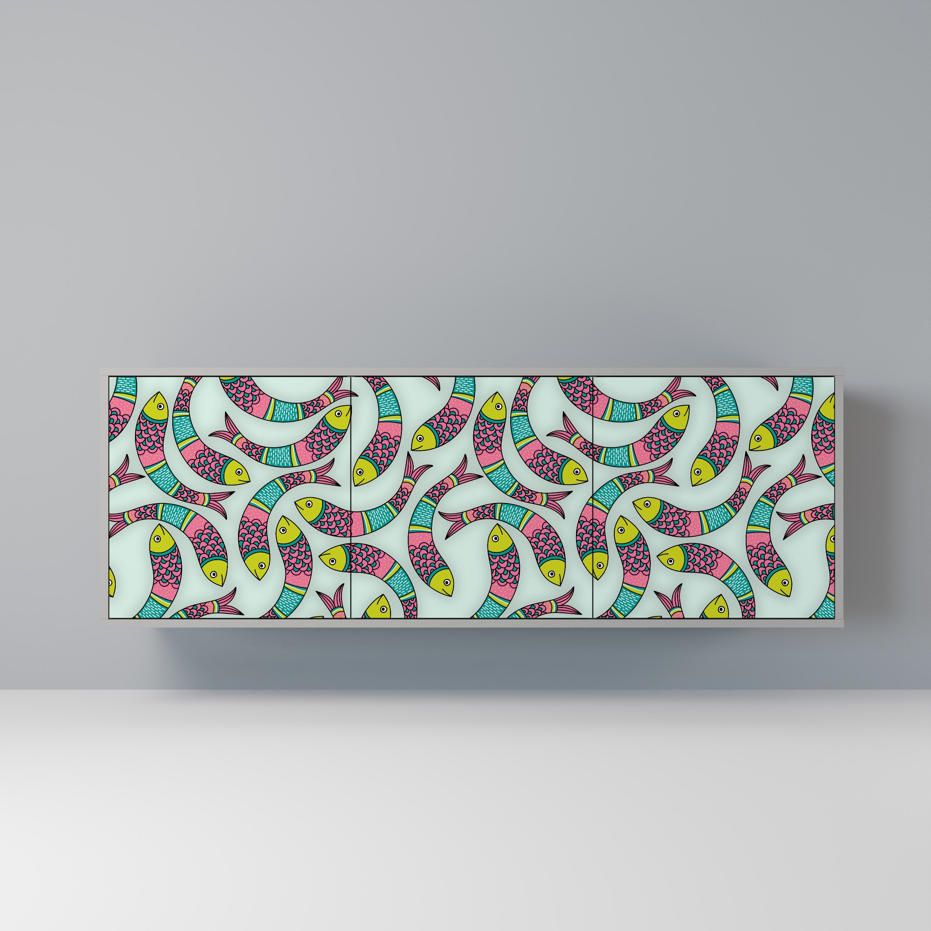 Buffet 3 portes INDIAN FISH finition grise