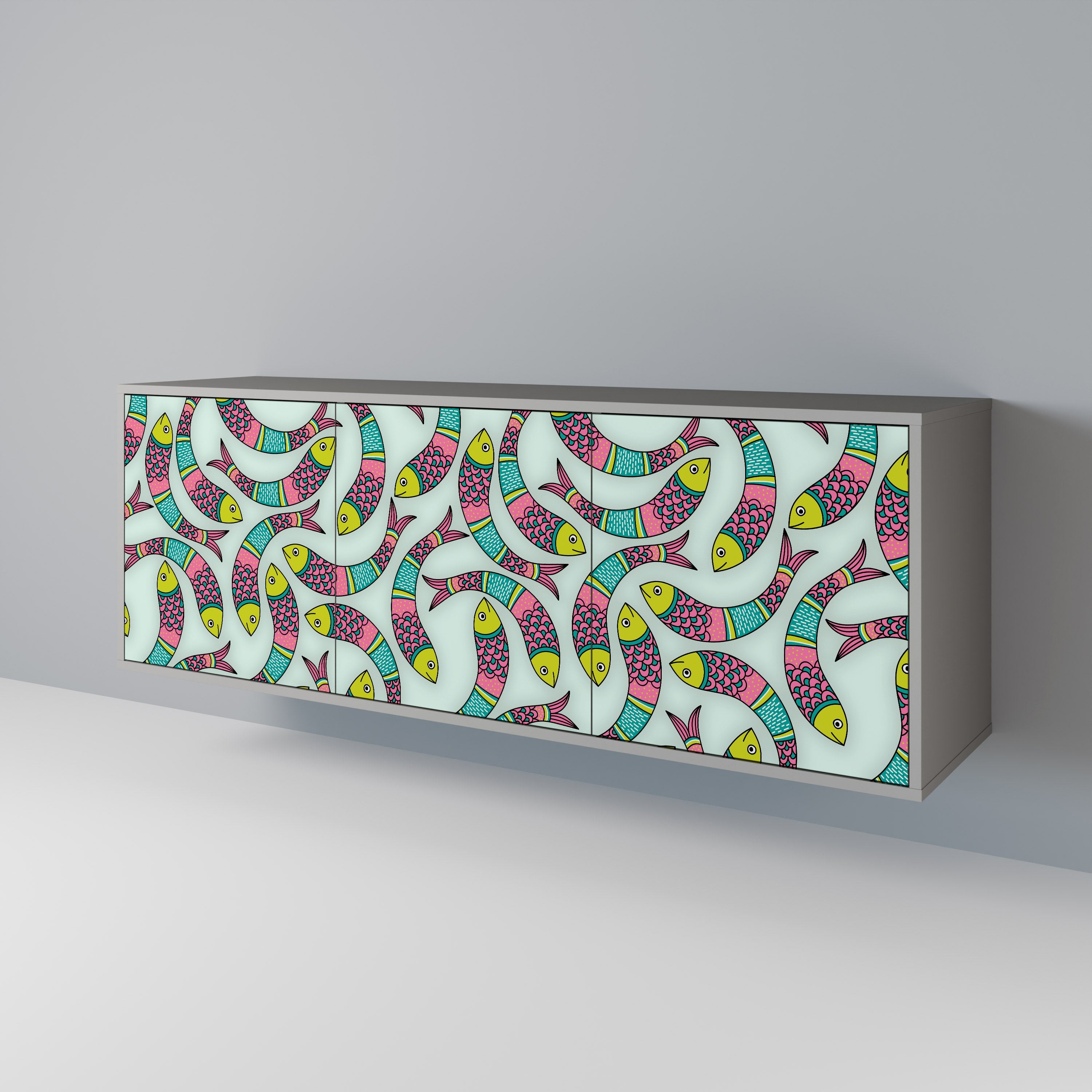 Buffet 3 portes INDIAN FISH finition grise