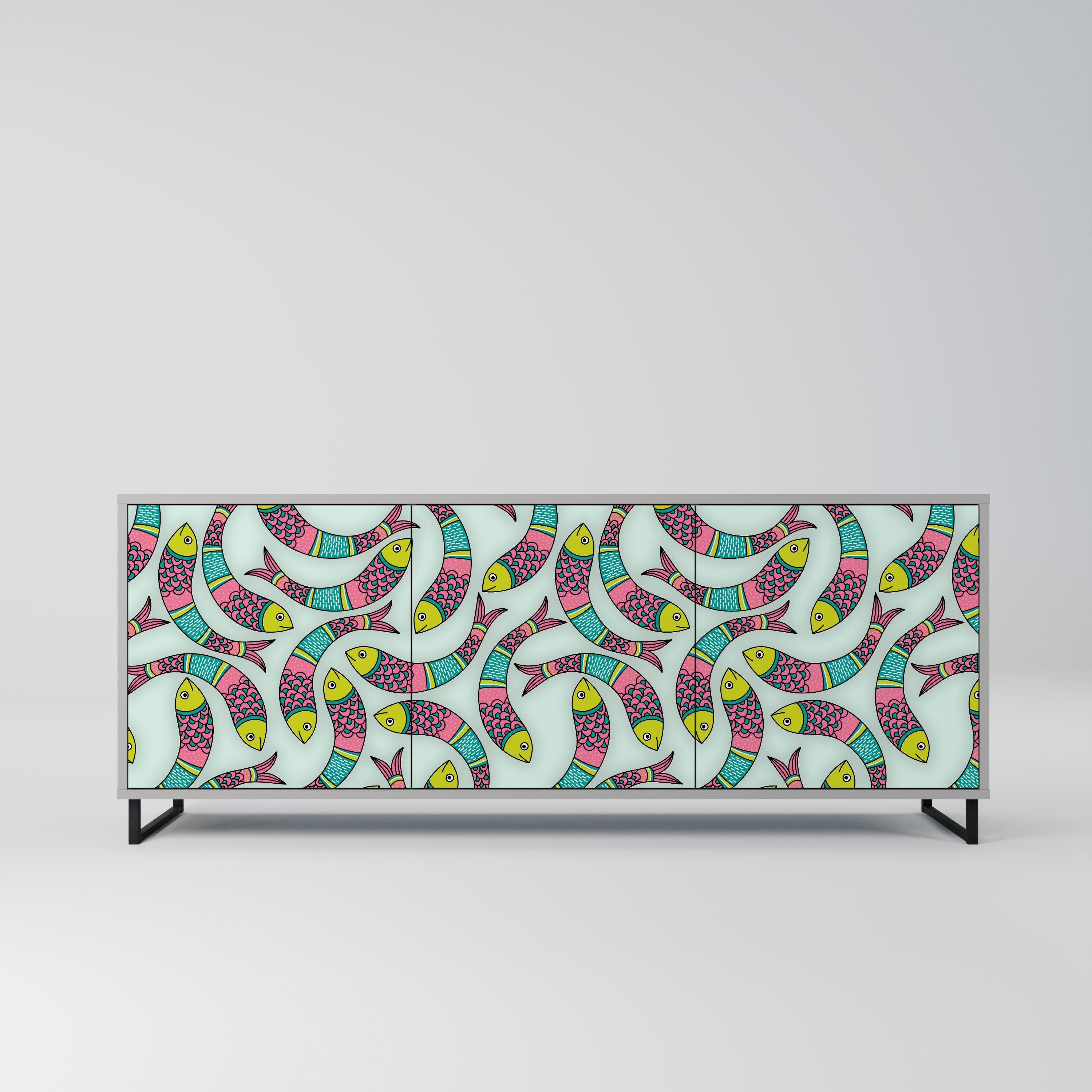 Buffet 3 portes INDIAN FISH finition grise