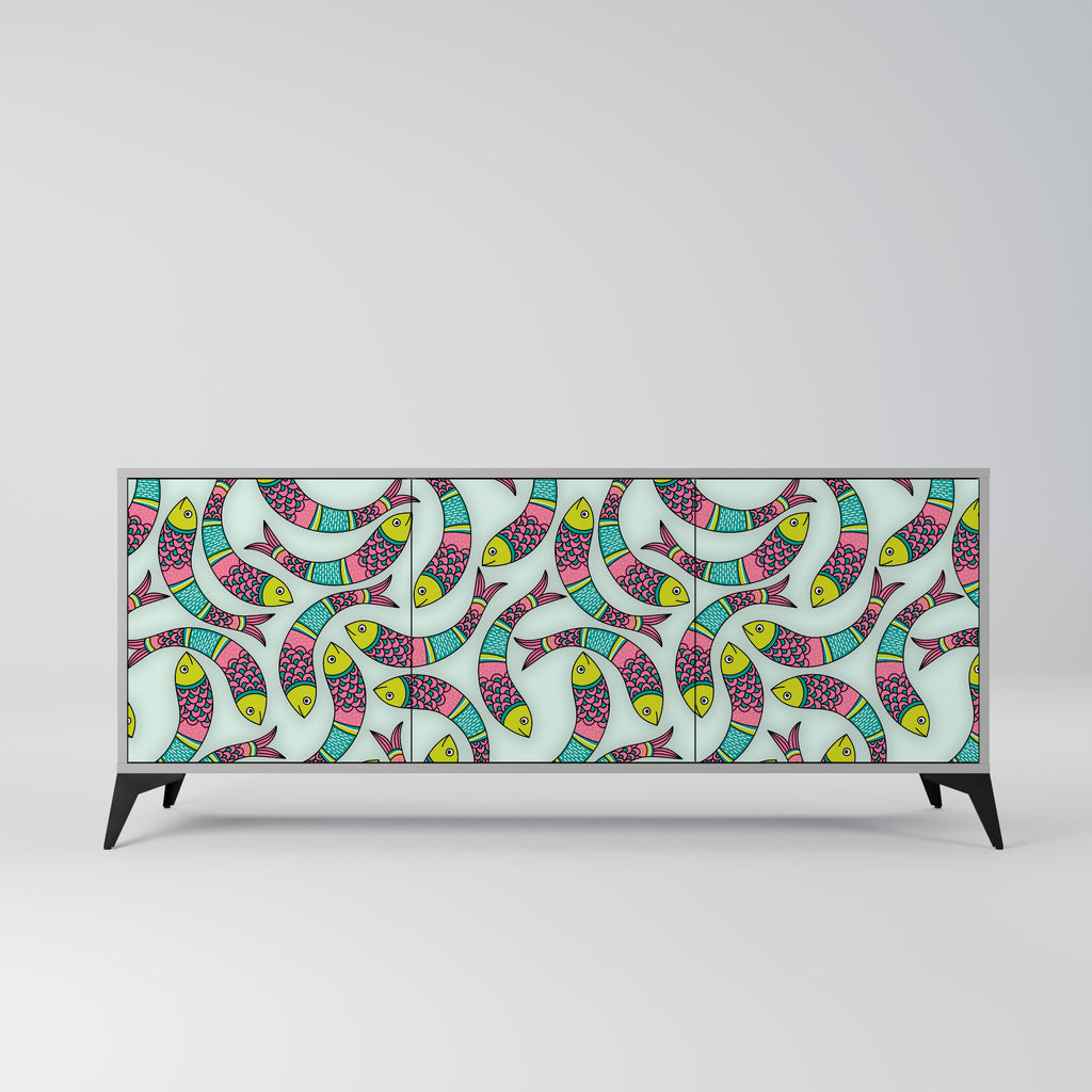 INDIAN FISH 3-Door Sideboard in Grey Finish