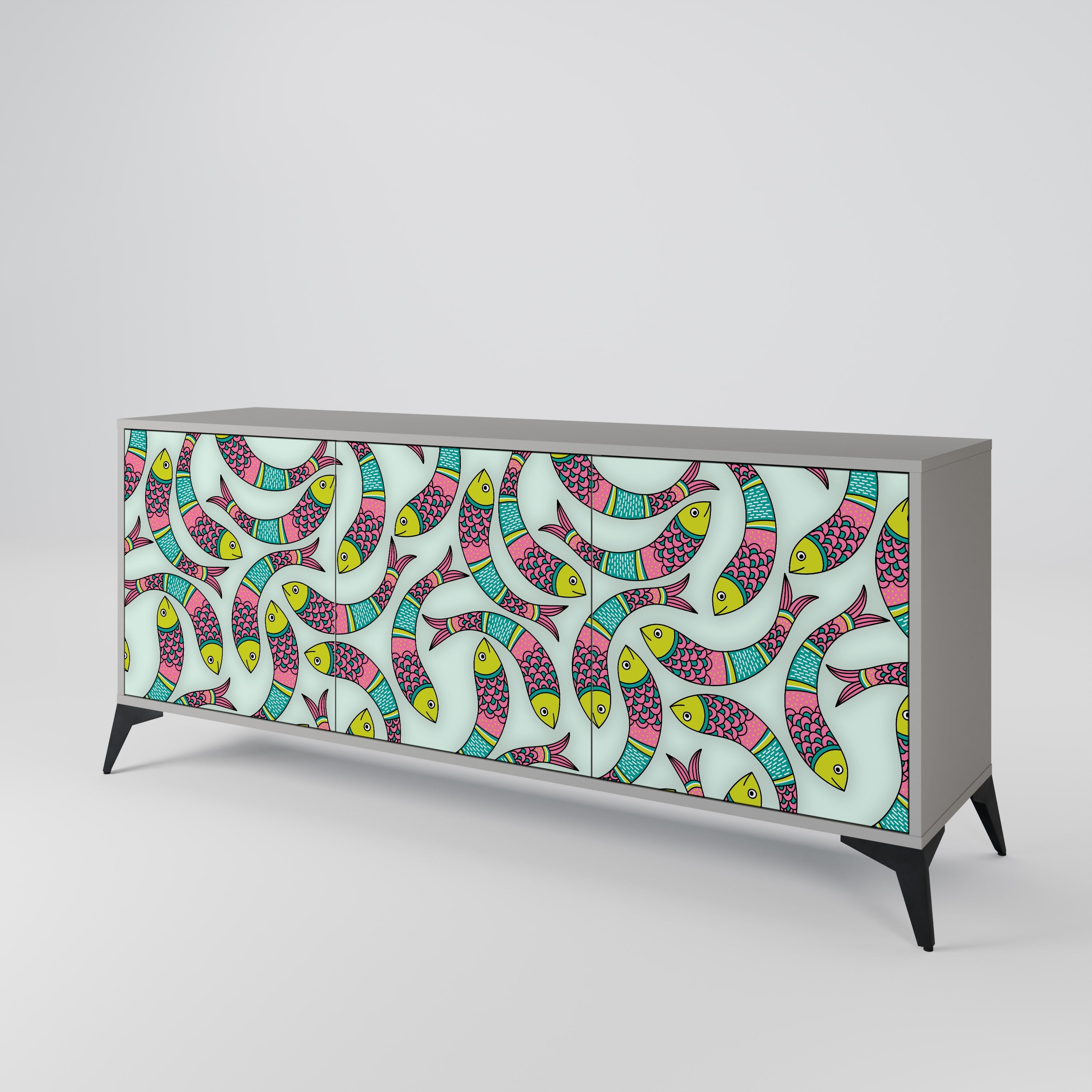 Buffet 3 portes INDIAN FISH finition grise