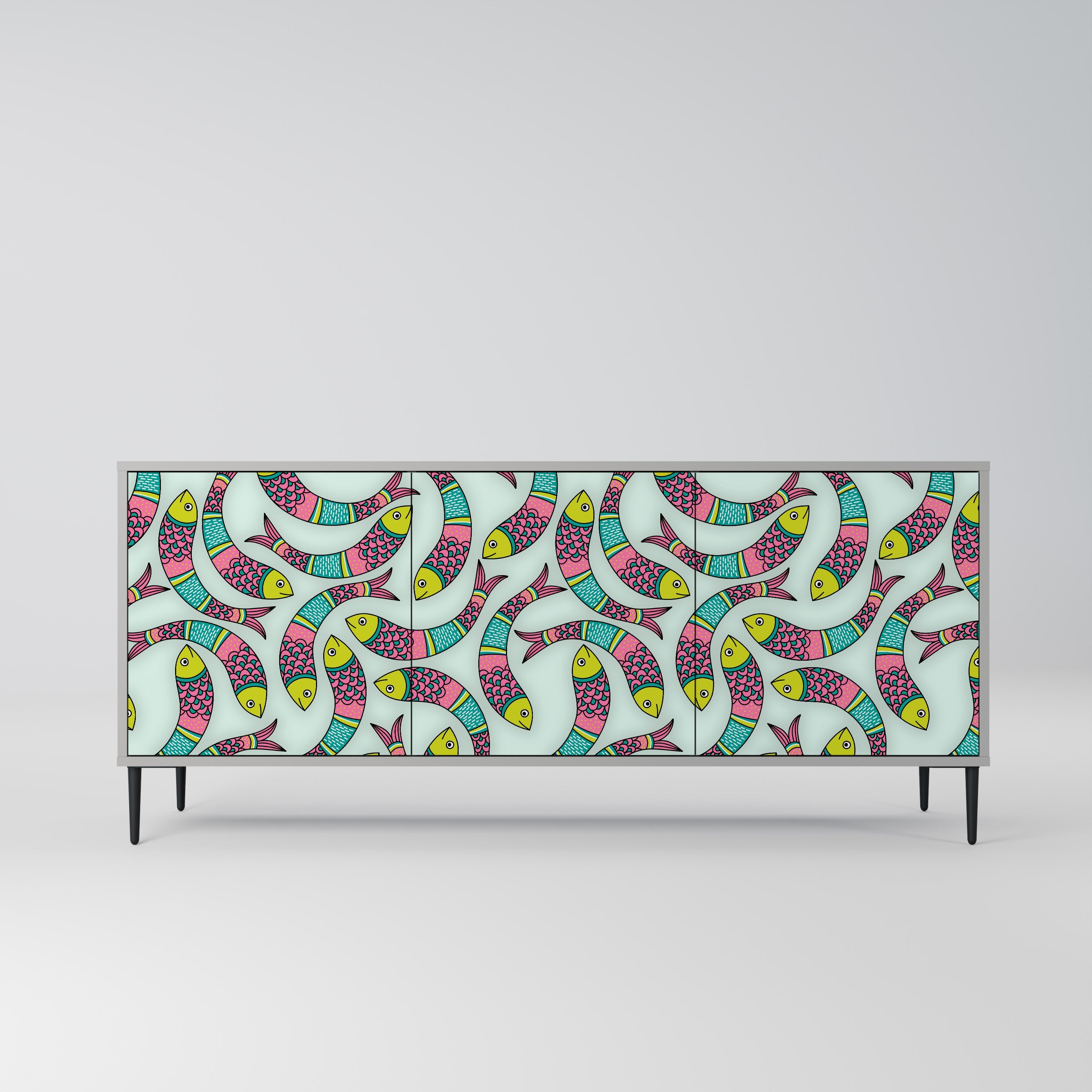 Buffet 3 portes INDIAN FISH finition grise