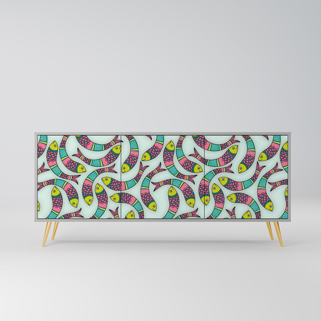 INDIAN FISH 3-Door Sideboard in Grey Finish