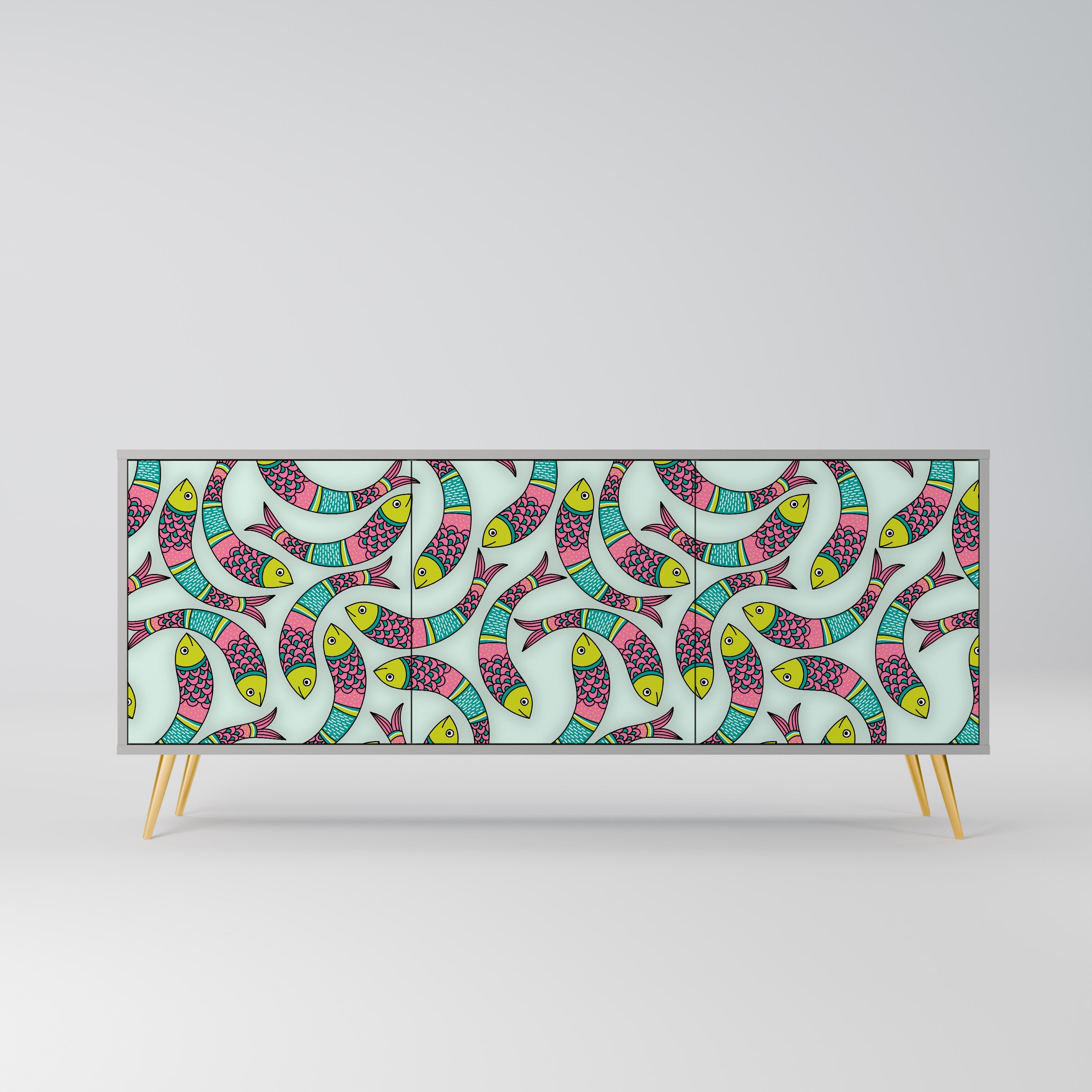 Buffet 3 portes INDIAN FISH finition grise