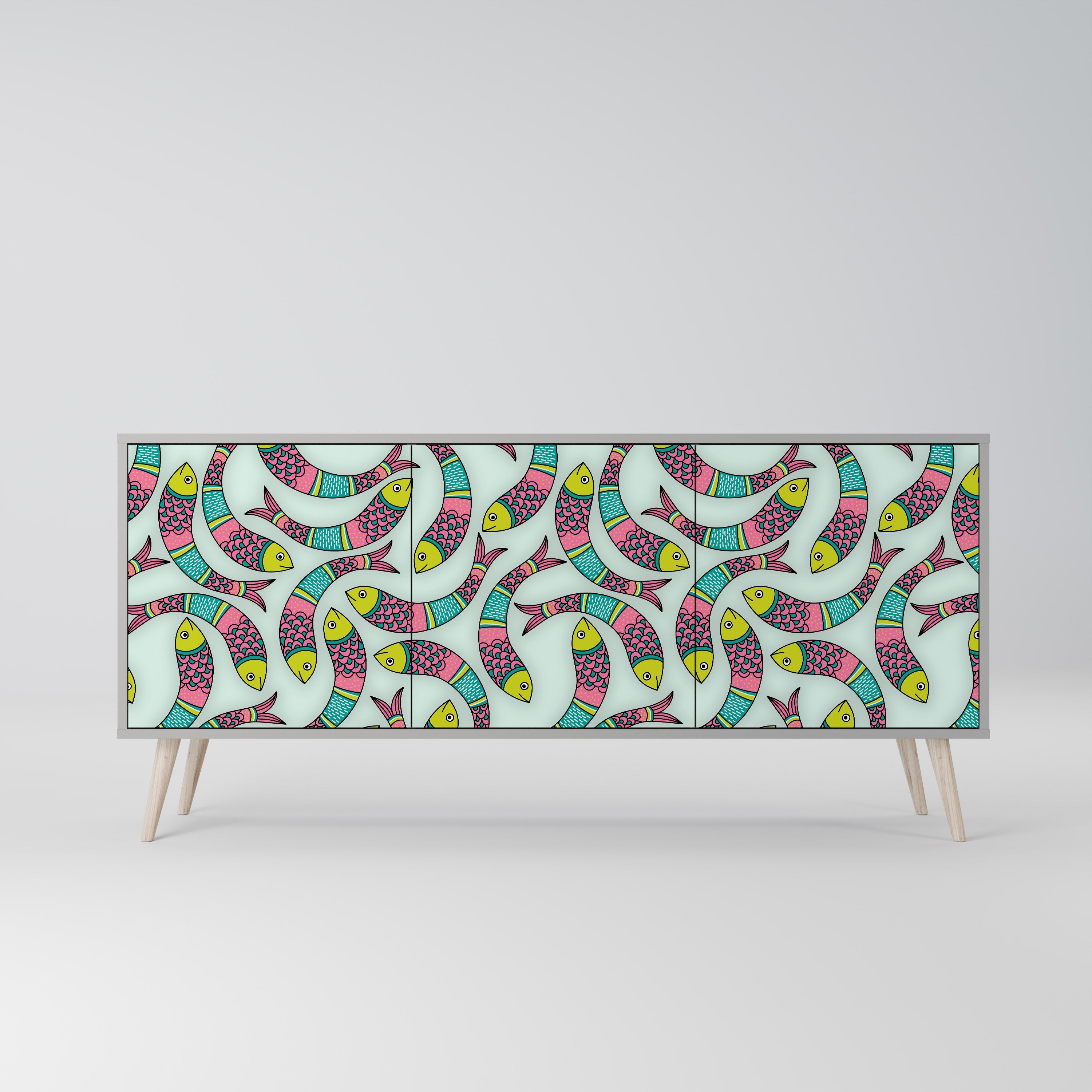 Buffet 3 portes INDIAN FISH finition grise