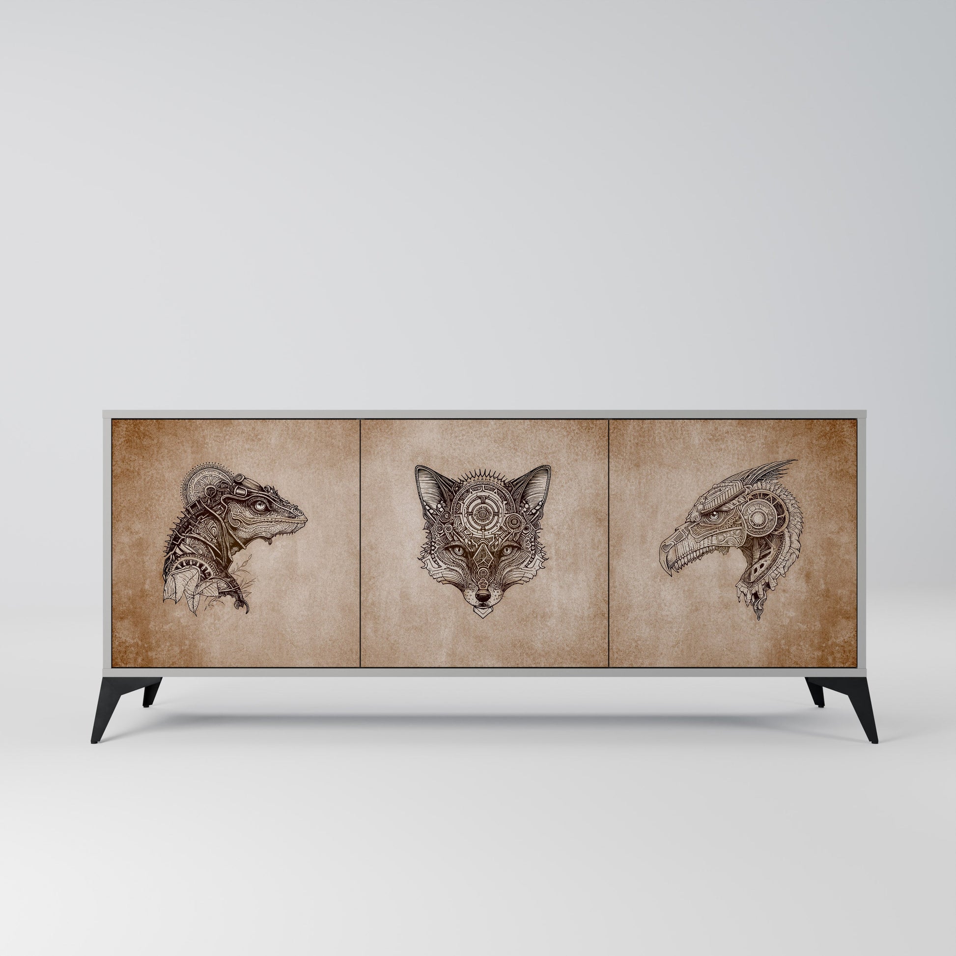STEAMPUNK CLAN 3-Door Sideboard in Grey Finish