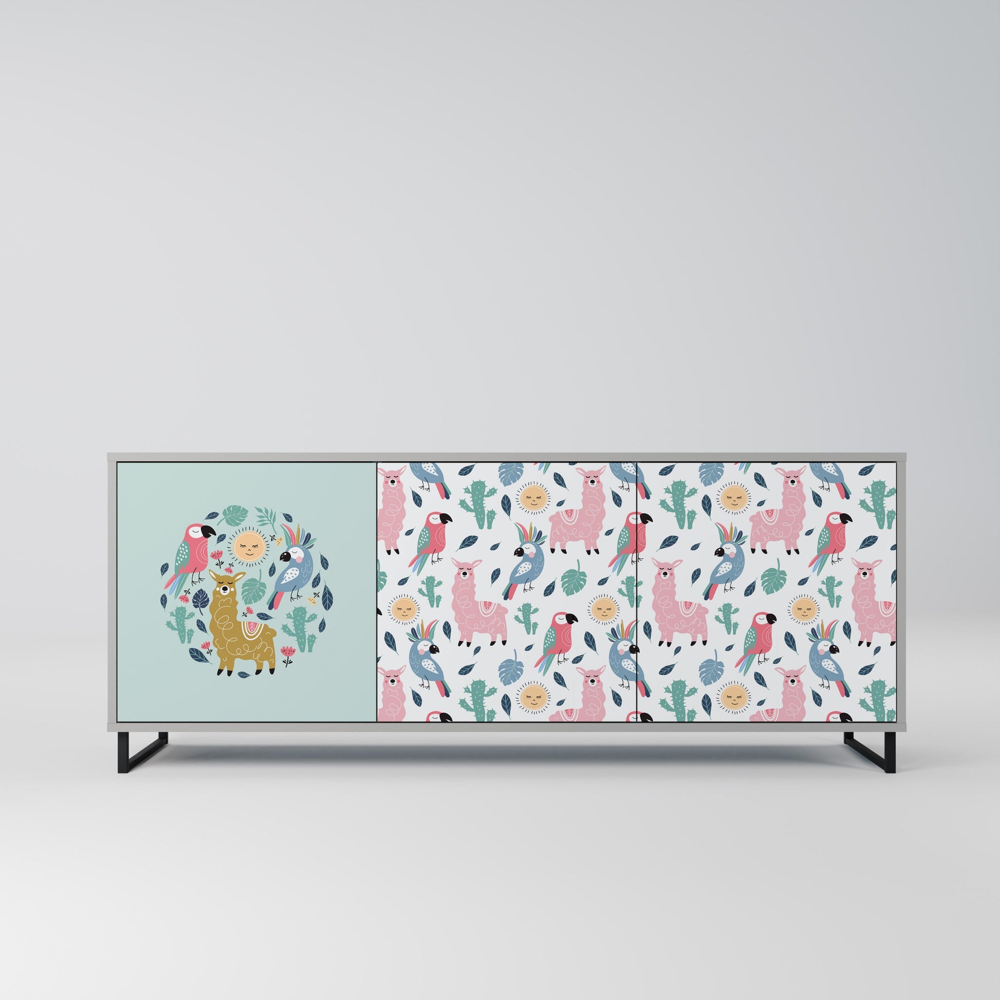 COLORFUL ALPACAS 3-Door Sideboard in Grey Finish