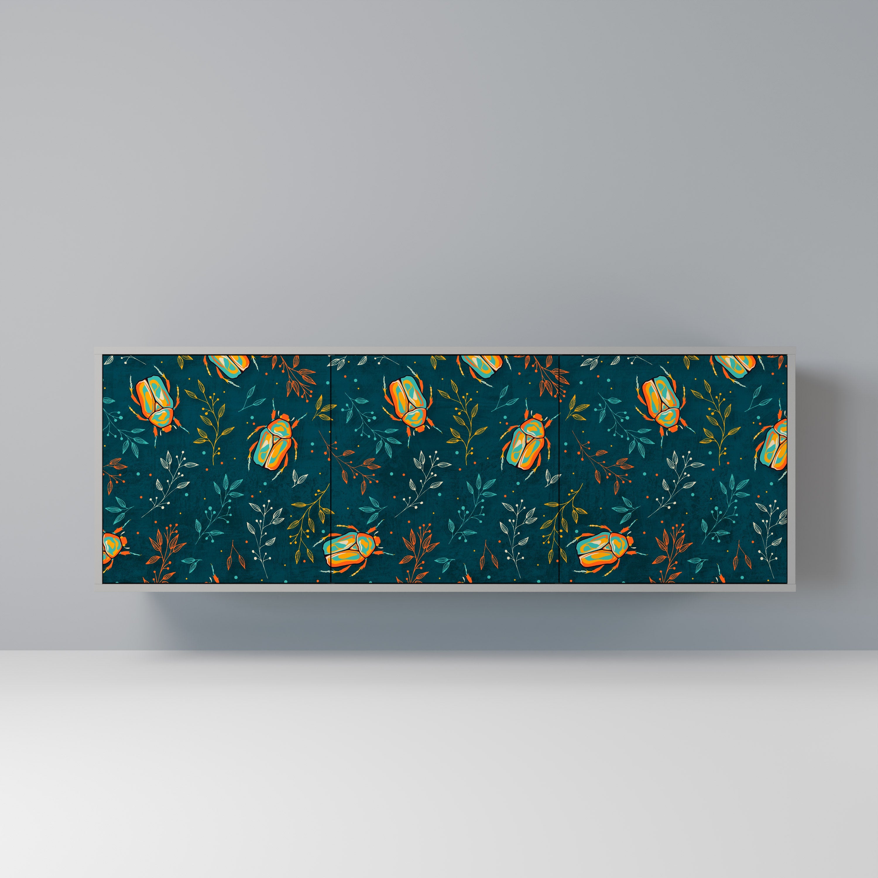 Buffet 3 portes INSECTES D'AUTOMNE en finition grise