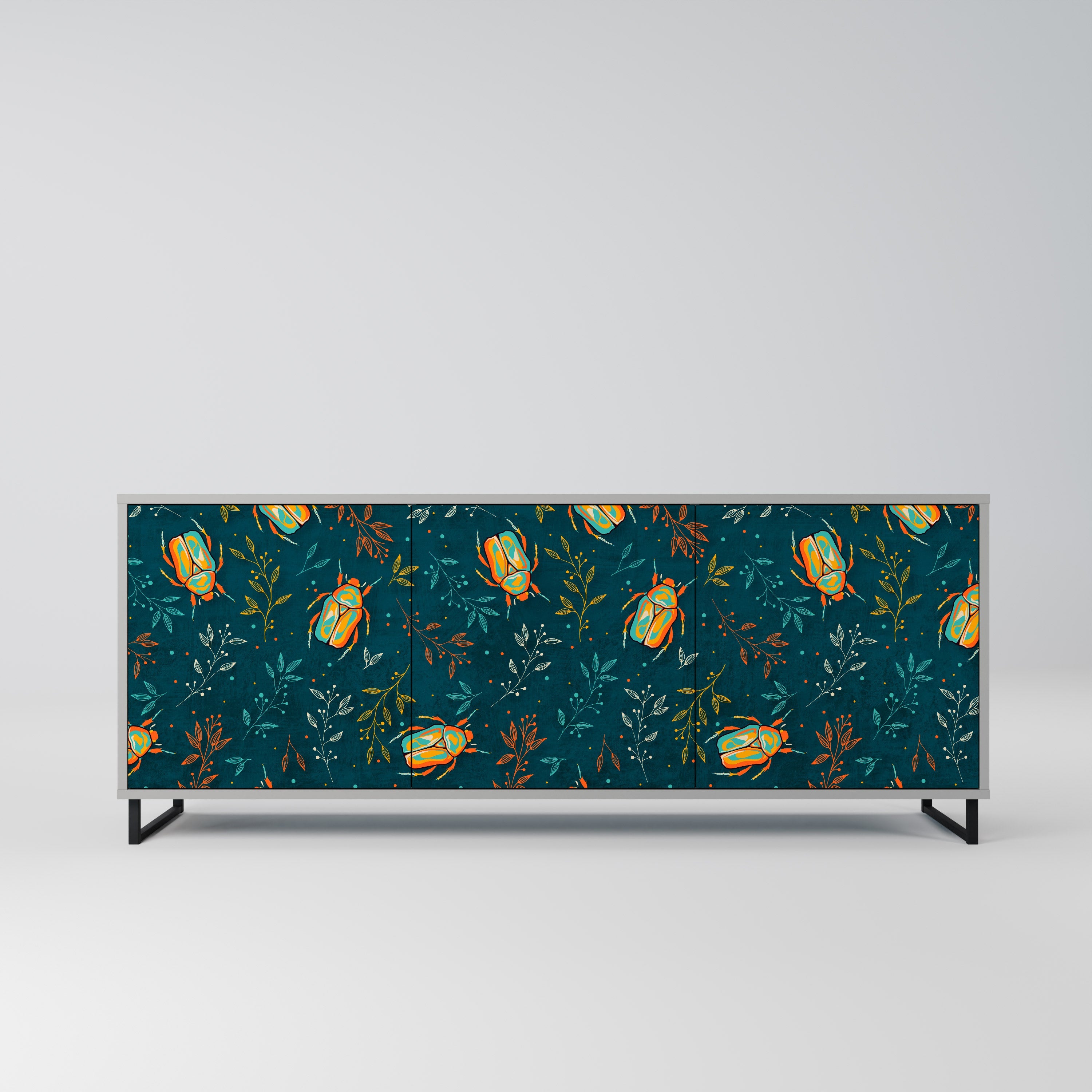 Buffet 3 portes INSECTES D'AUTOMNE en finition grise