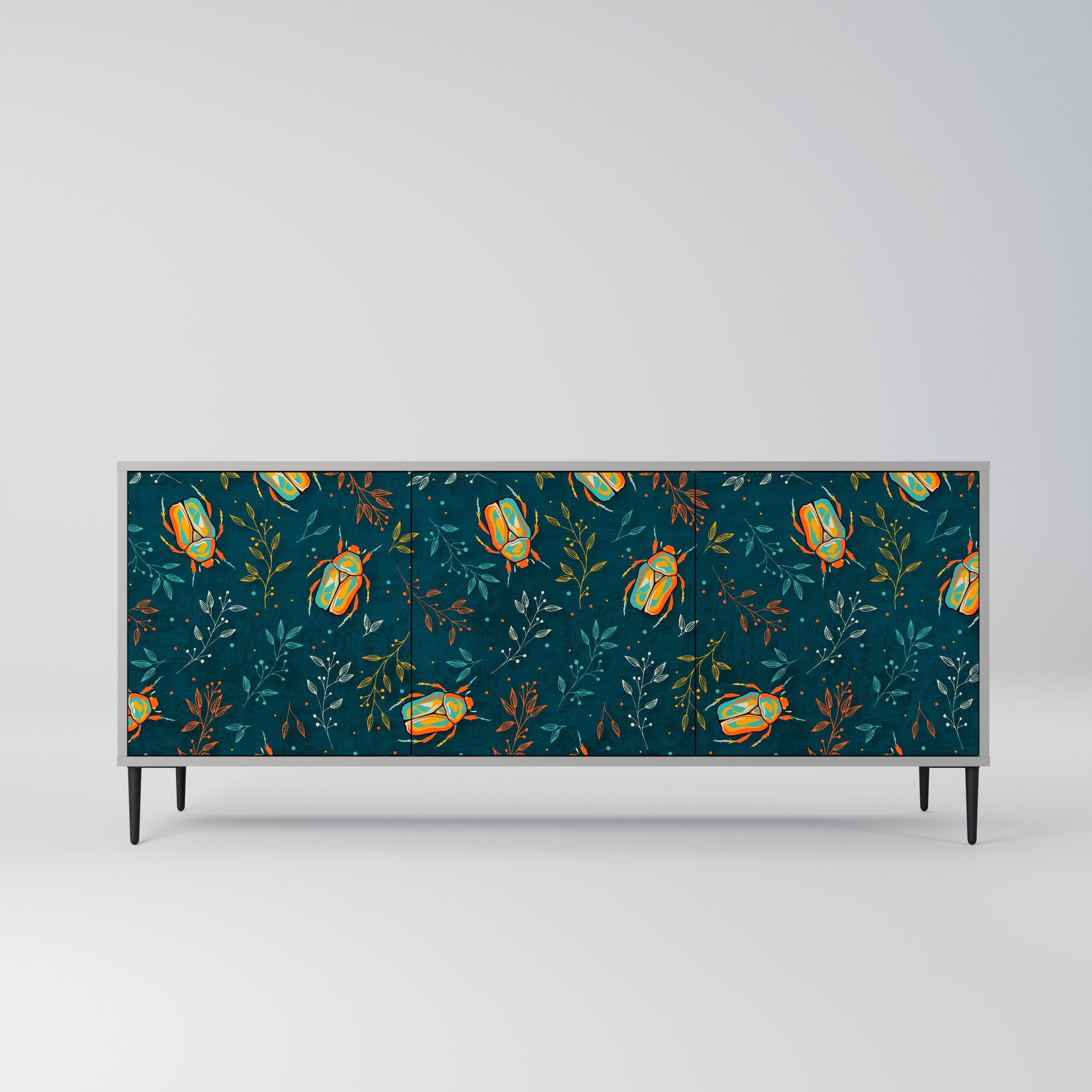 Buffet 3 portes INSECTES D'AUTOMNE en finition grise