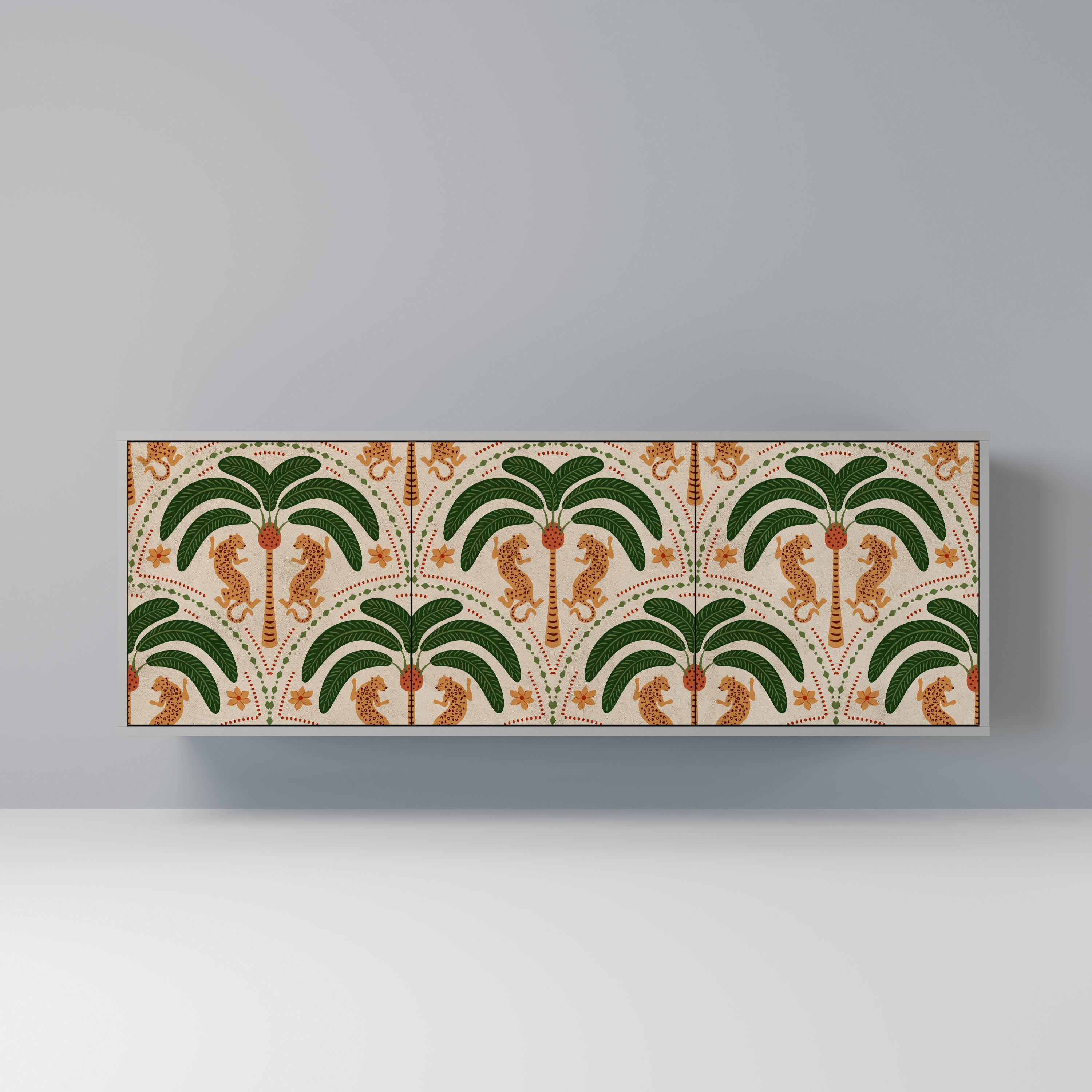 Buffet 3 portes DANCING PREDATORS, finition grise