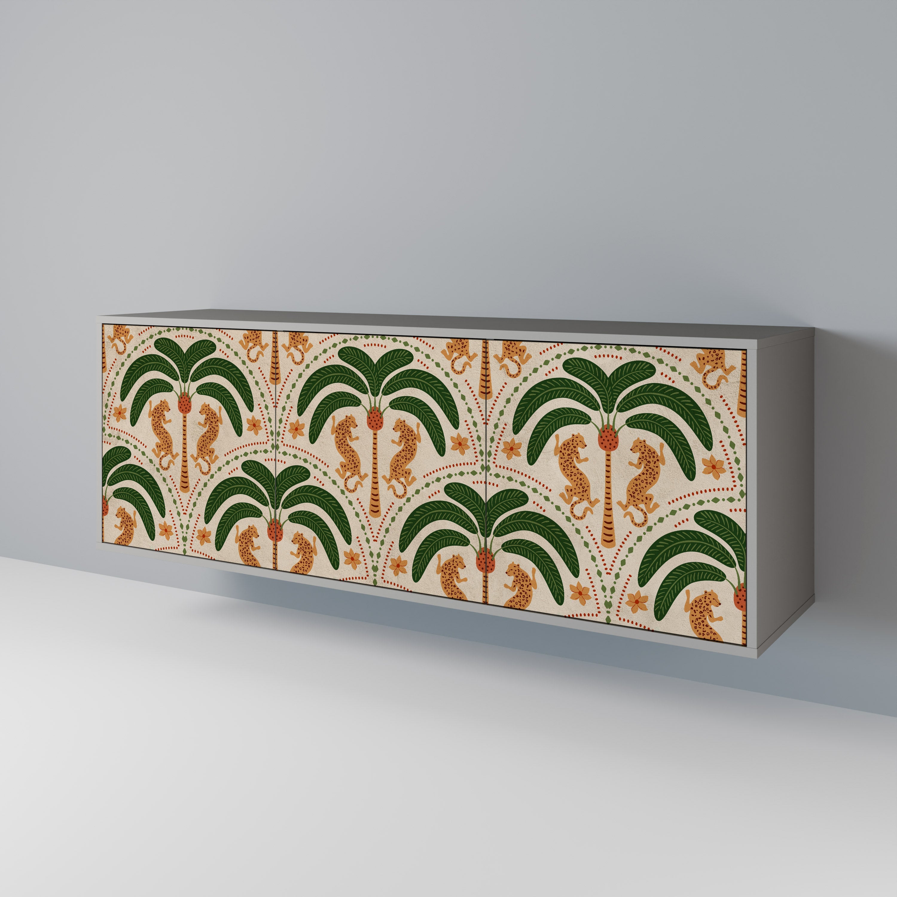 Buffet 3 portes DANCING PREDATORS, finition grise