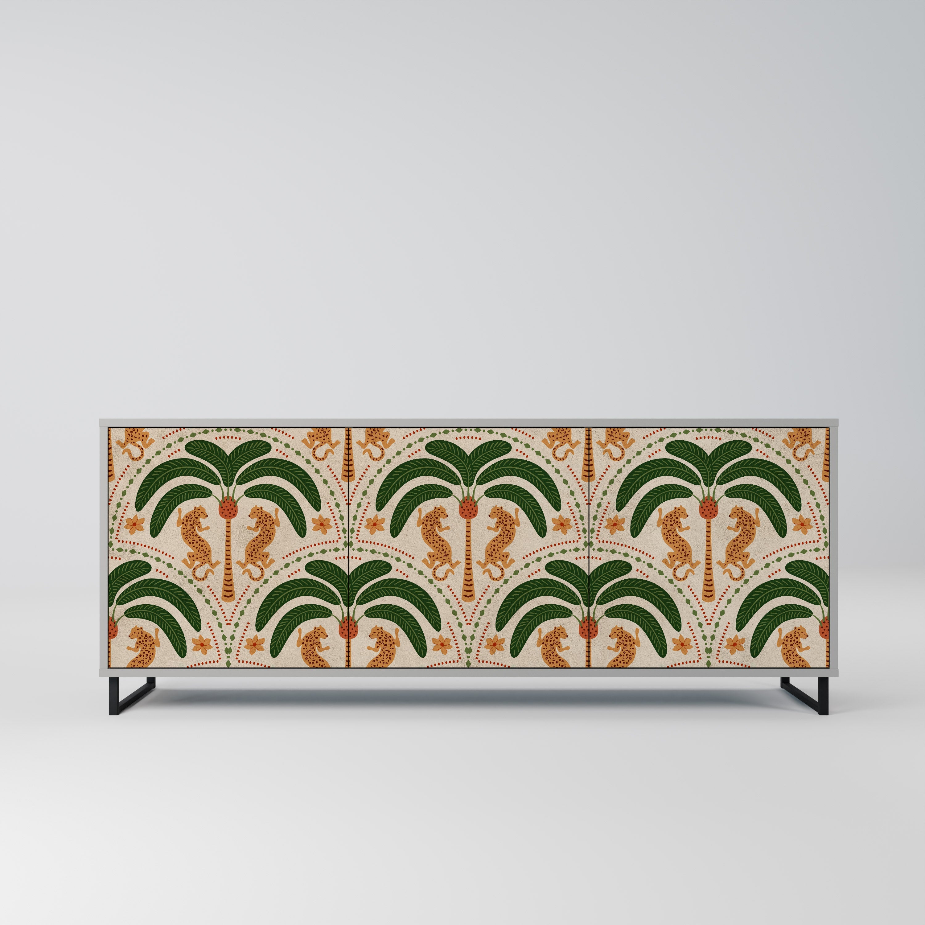 Buffet 3 portes DANCING PREDATORS, finition grise