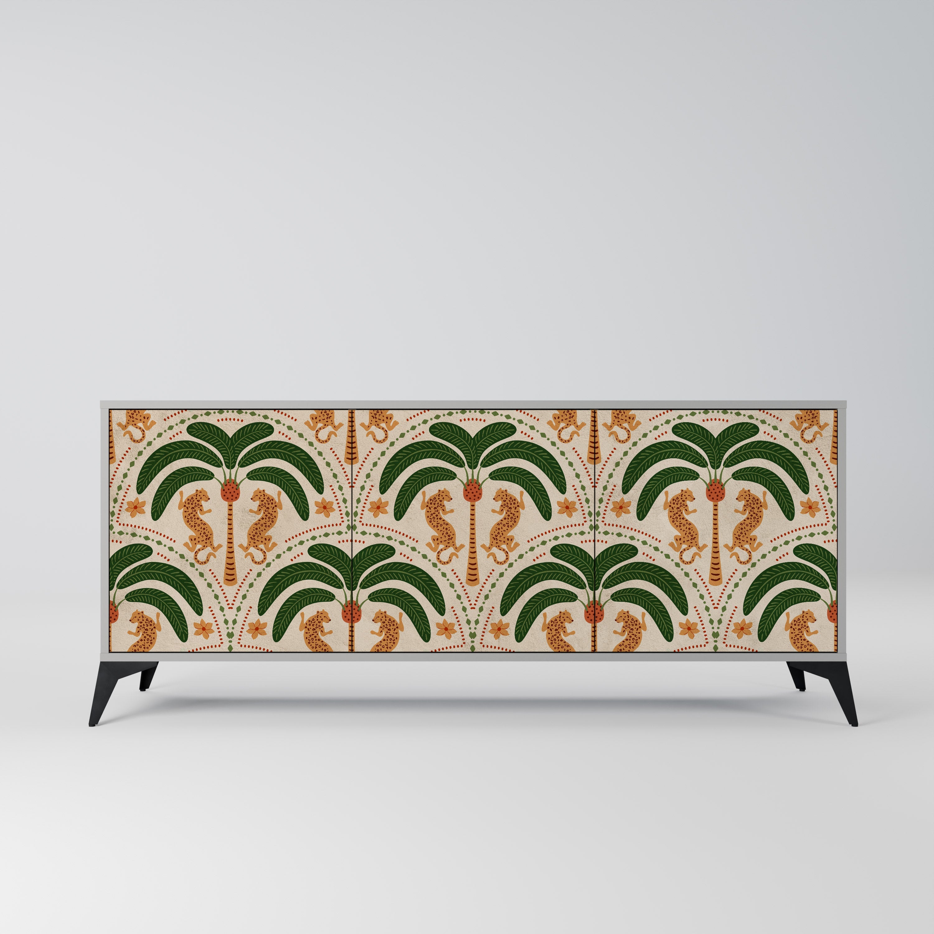 Buffet 3 portes DANCING PREDATORS, finition grise