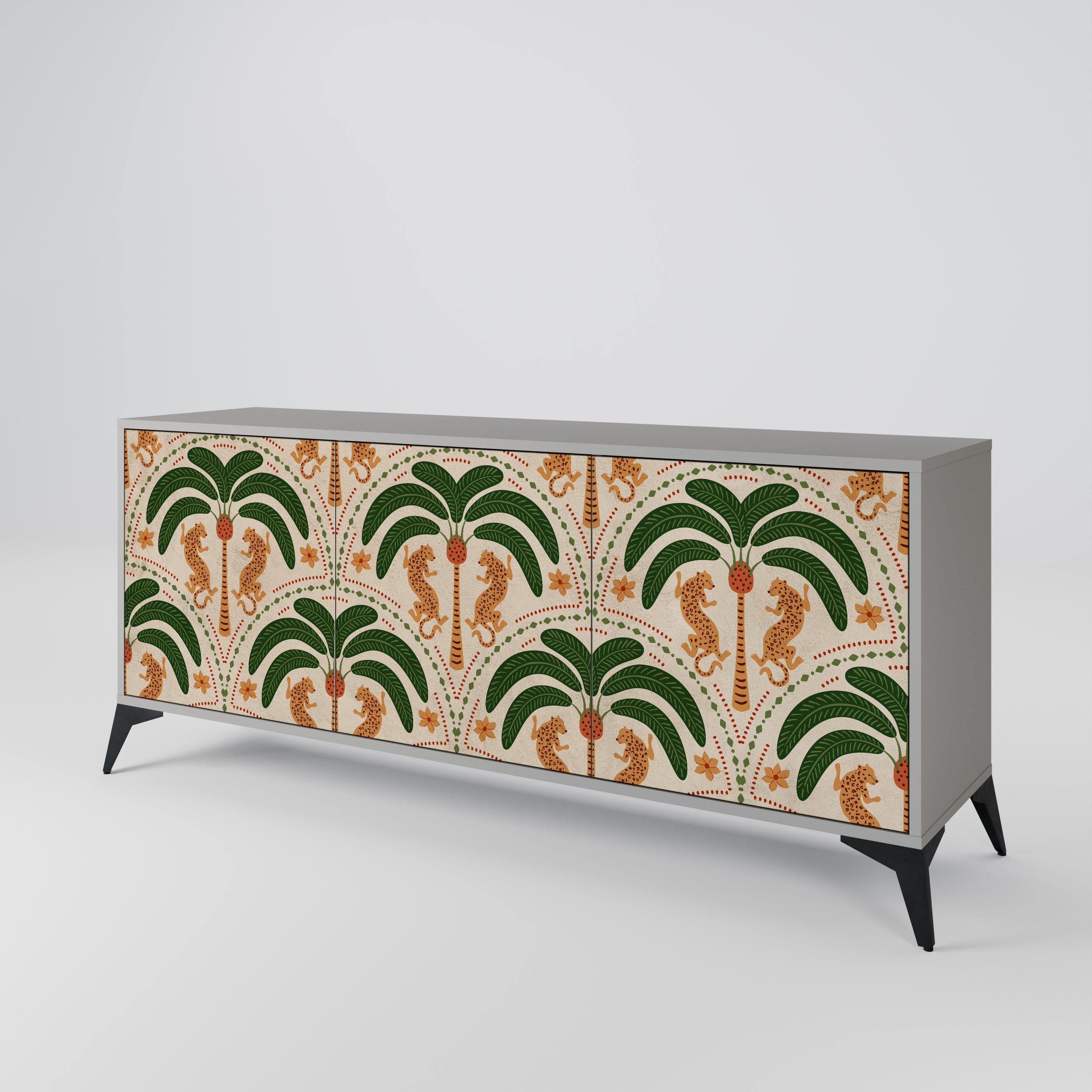 Buffet 3 portes DANCING PREDATORS, finition grise