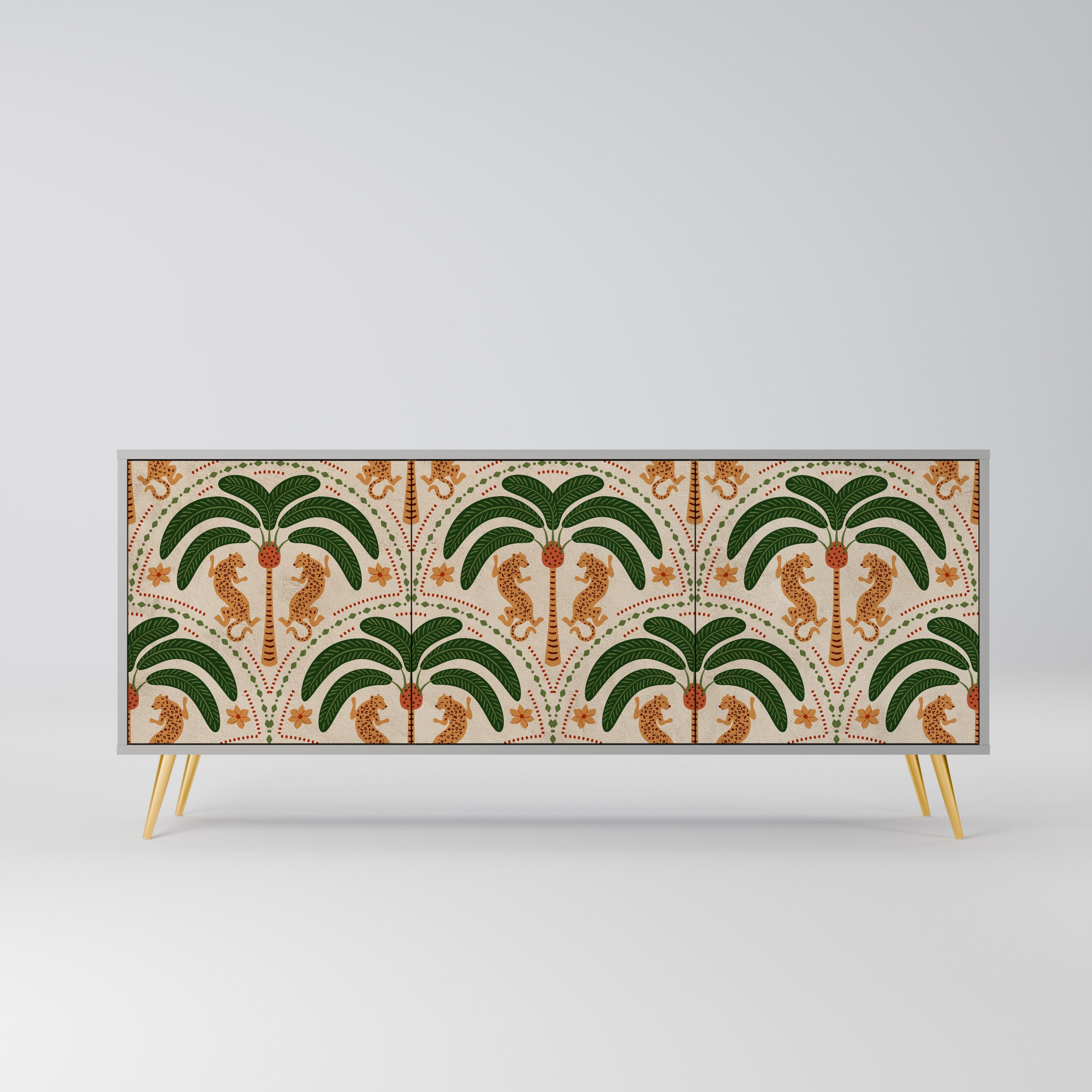 Buffet 3 portes DANCING PREDATORS, finition grise