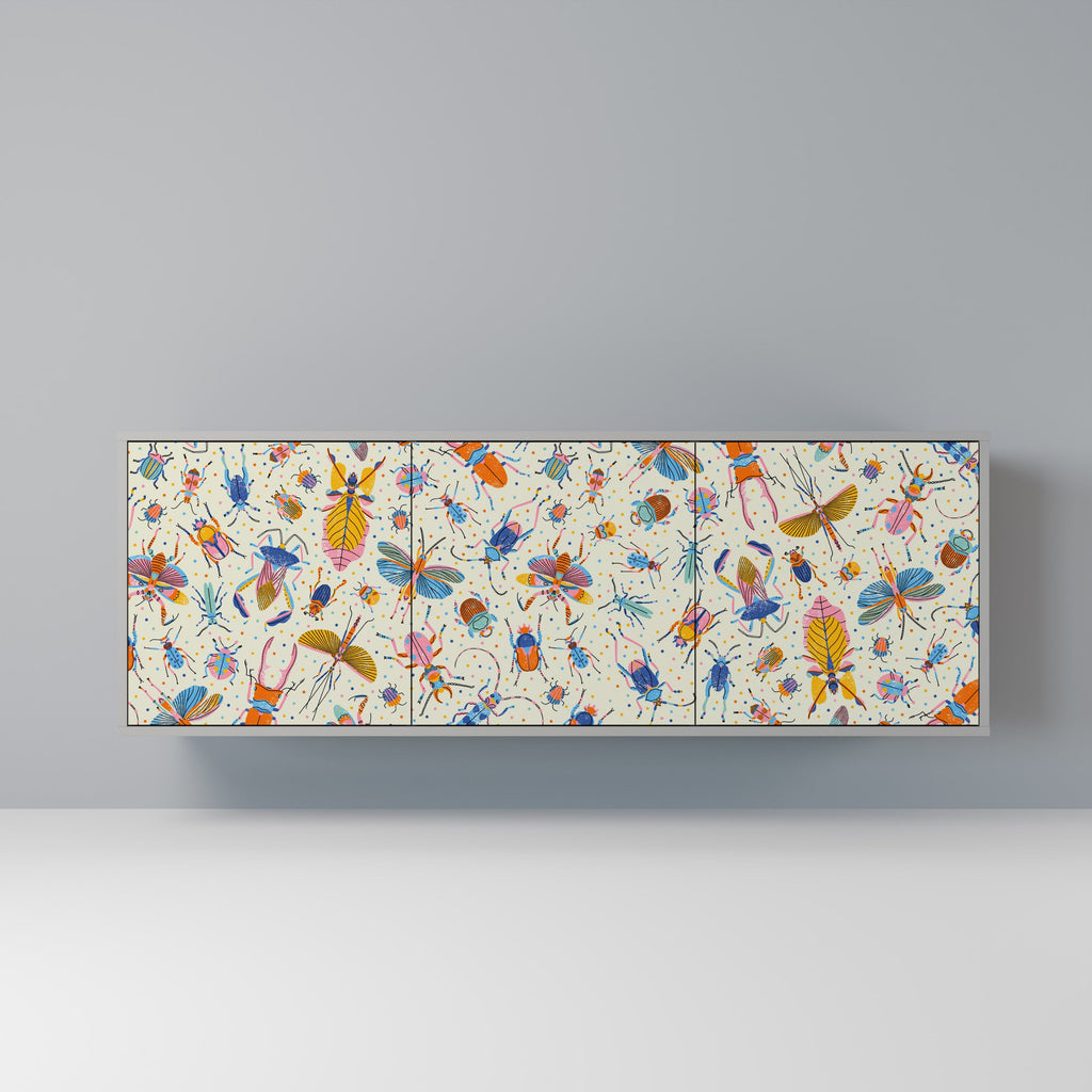 Buffet 3 portes INSECTES COLORÉS en finition grise