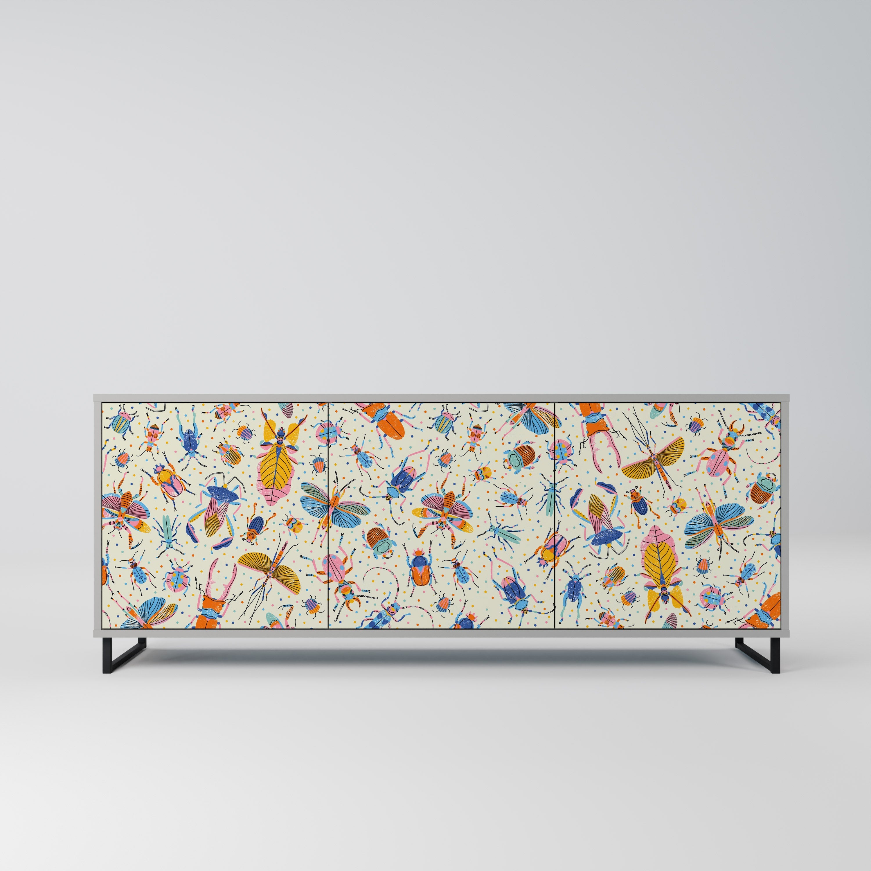 Buffet 3 portes INSECTES COLORÉS en finition grise