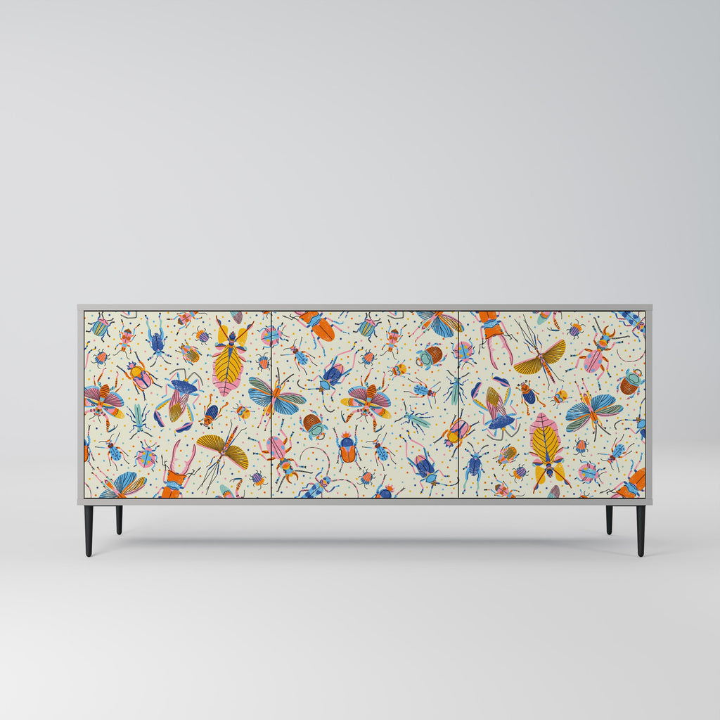 Buffet 3 portes INSECTES COLORÉS en finition grise