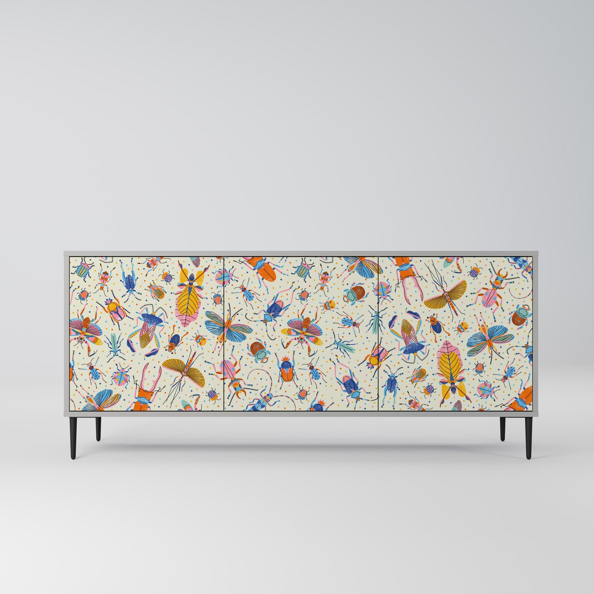 COLORFUL INSECTS 3-Door Sideboard in Grey Finish