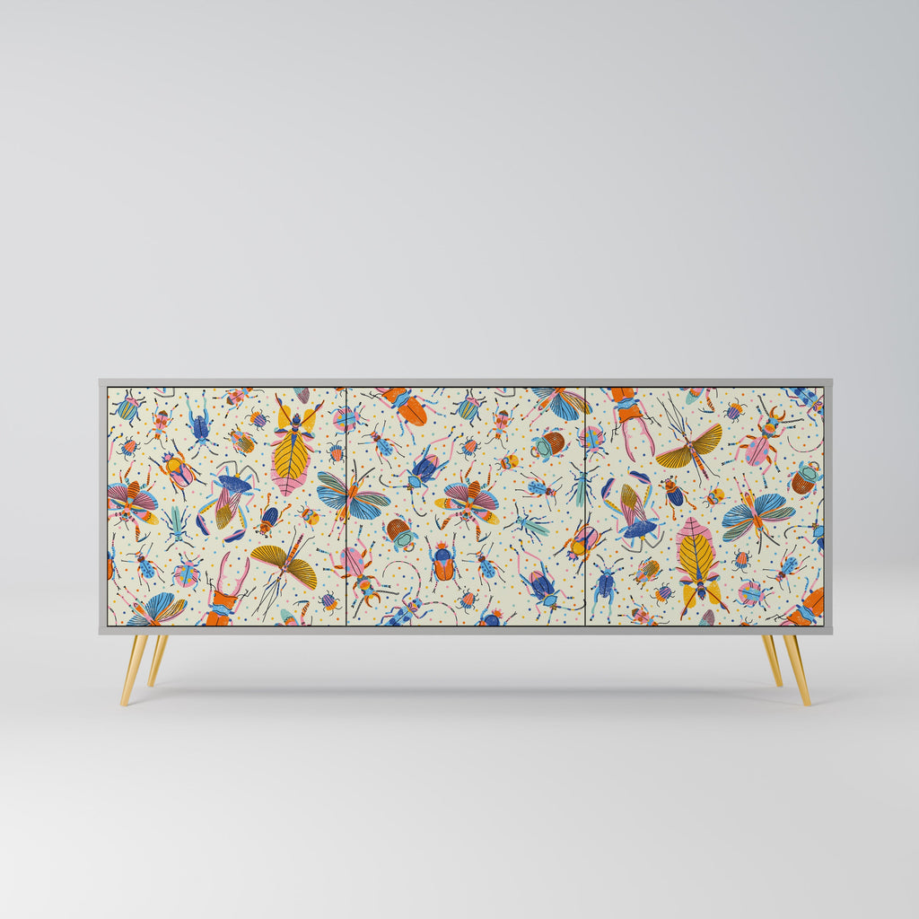 Buffet 3 portes INSECTES COLORÉS en finition grise
