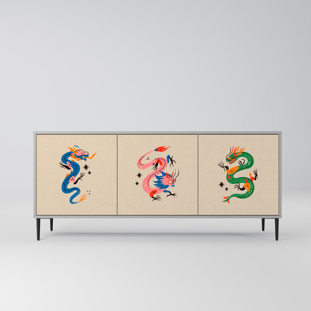 MYTHOLOGICAL CREATURES 3-Door Sideboard in Grey Finish