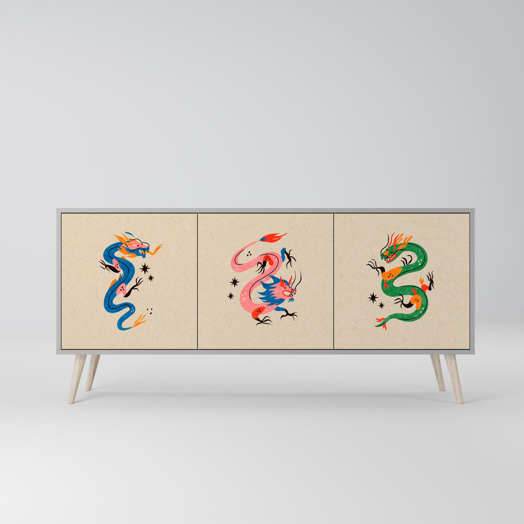 MYTHOLOGICAL CREATURES 3-Door Sideboard in Grey Finish