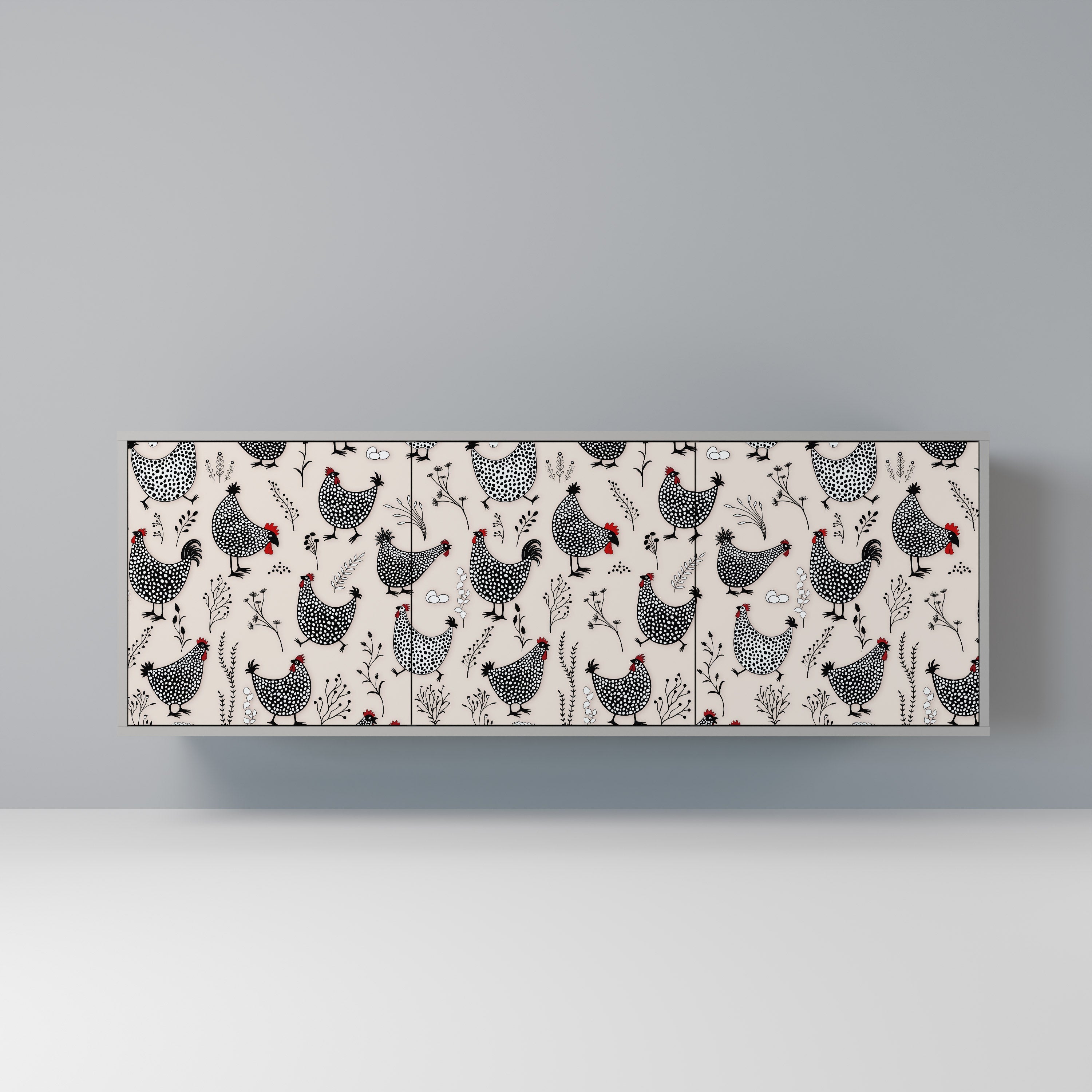 Buffet 3 portes HAPPY HENS finition grise