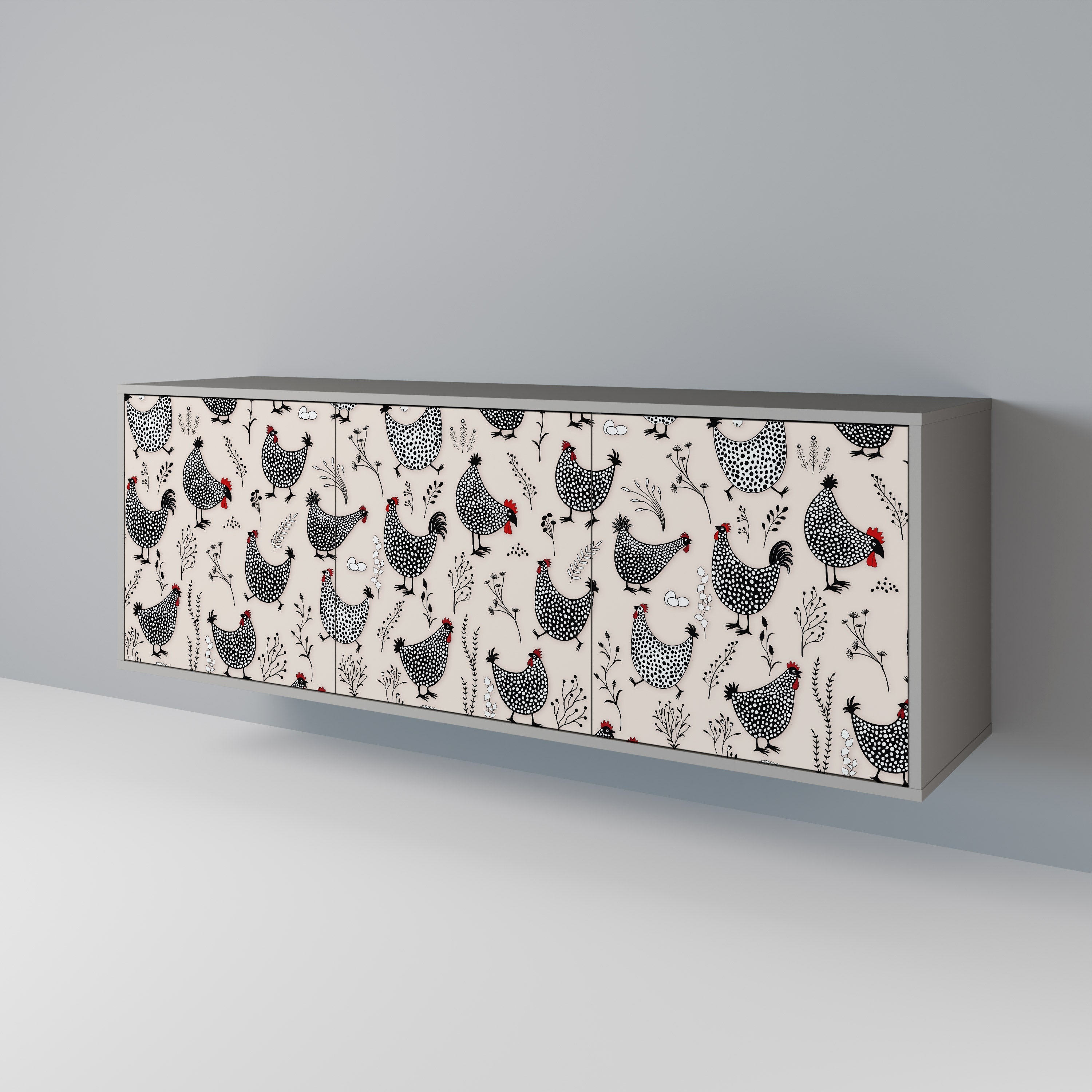 Buffet 3 portes HAPPY HENS finition grise