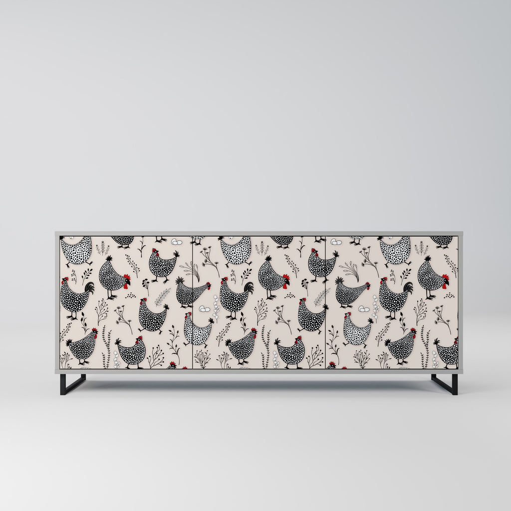 HAPPY HENS 3-Door Sideboard in Grey Finish
