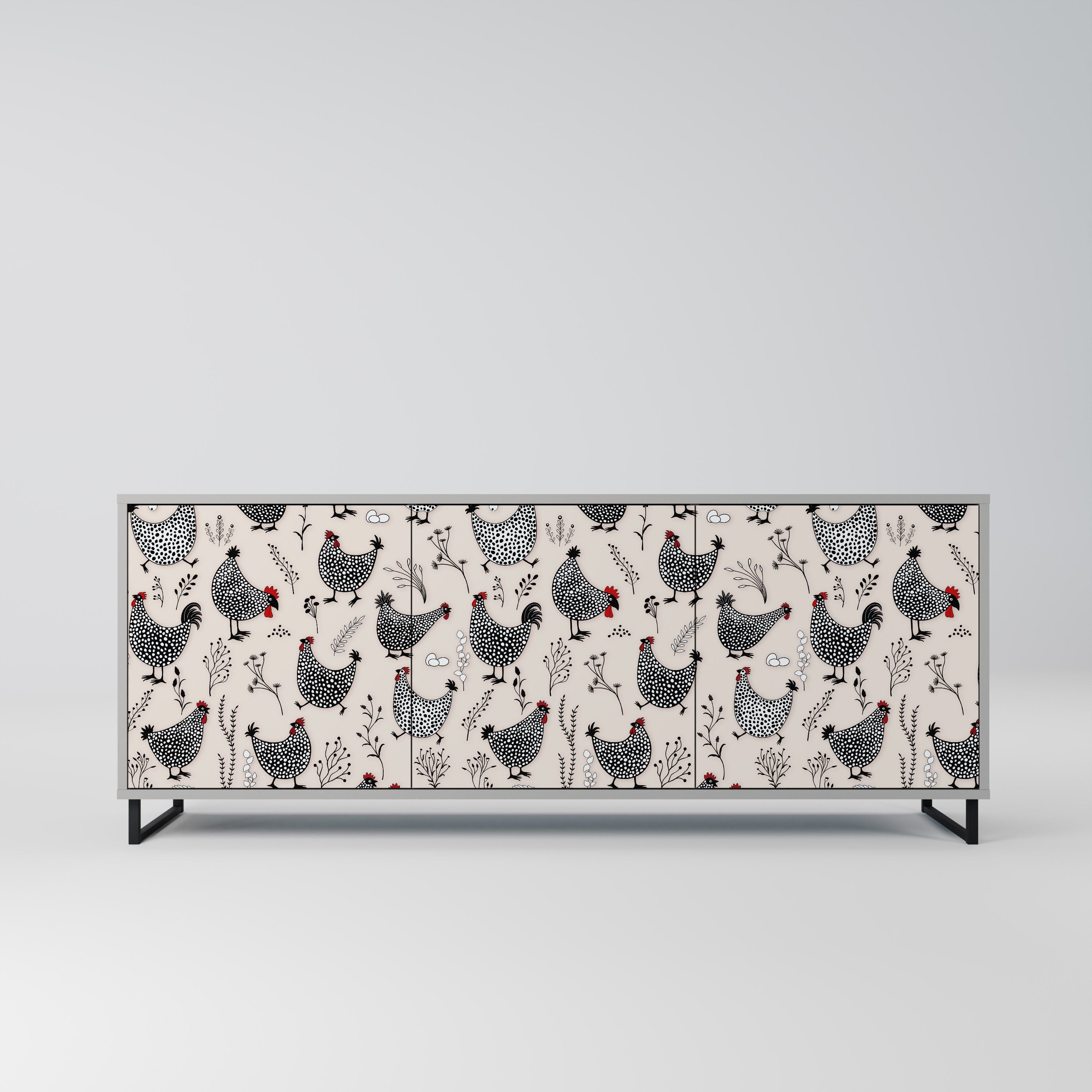 Buffet 3 portes HAPPY HENS finition grise