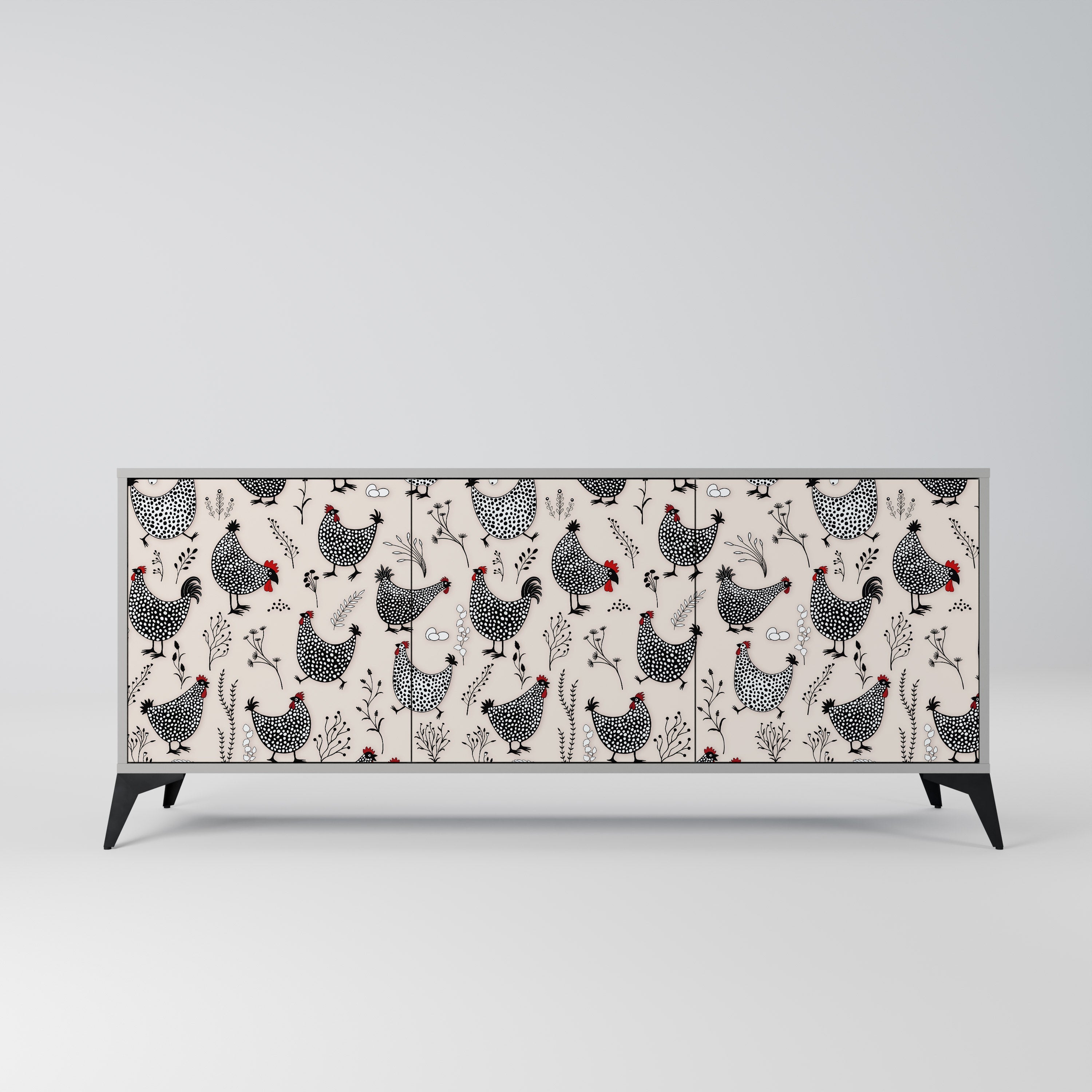 Buffet 3 portes HAPPY HENS finition grise