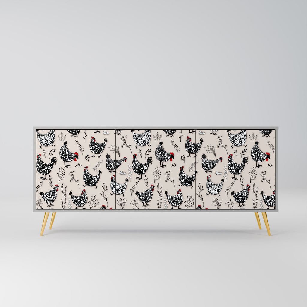 HAPPY HENS 3-Door Sideboard in Grey Finish