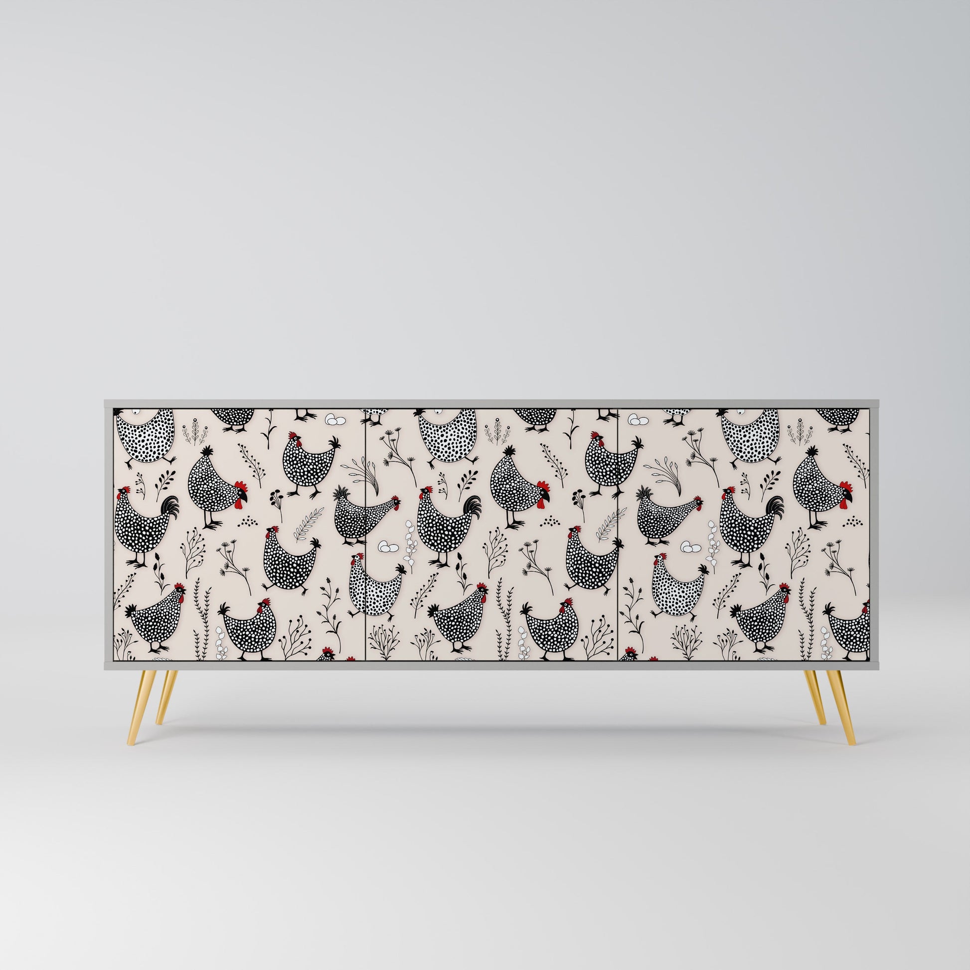 HAPPY HENS 3-Door Sideboard in Grey Finish