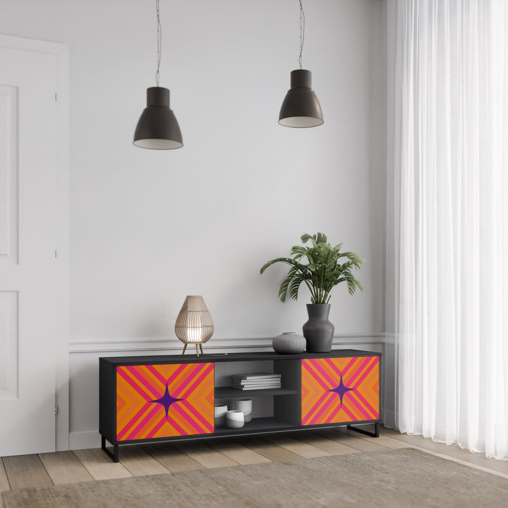Meuble TV 2 portes GEOMETRIC BRILLIANCE en finition noire