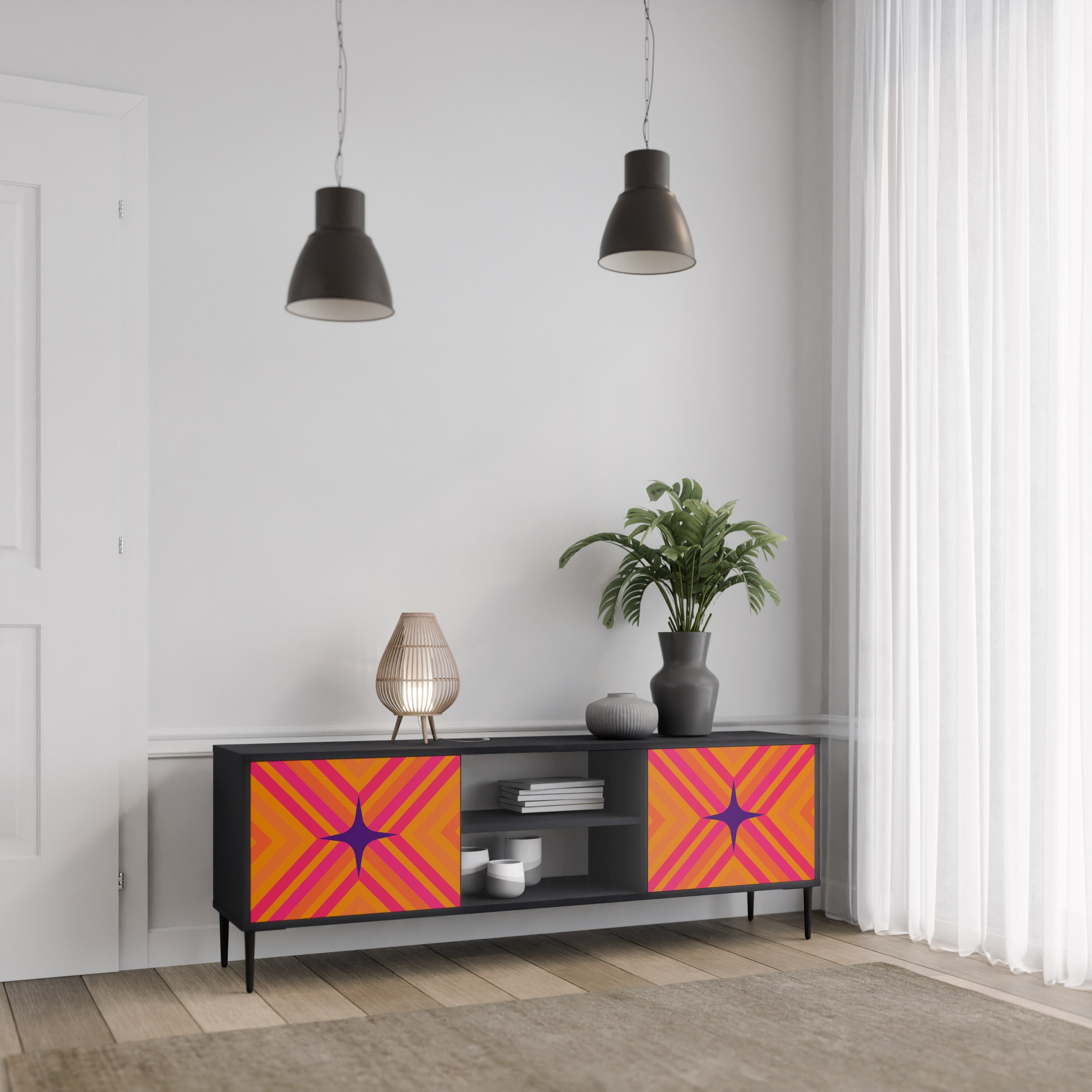 Meuble TV 2 portes GEOMETRIC BRILLIANCE en finition noire