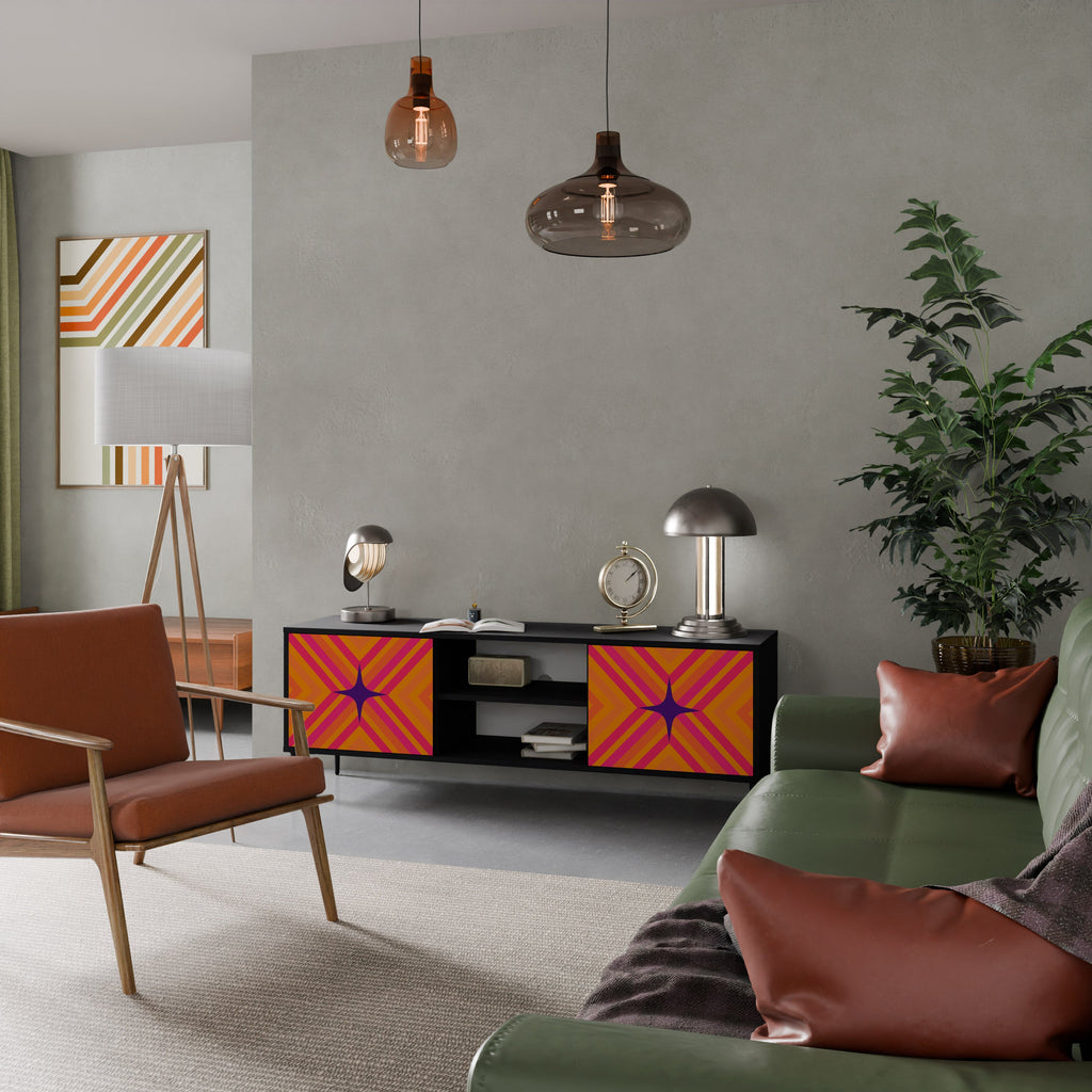 Meuble TV 2 portes GEOMETRIC BRILLIANCE en finition noire