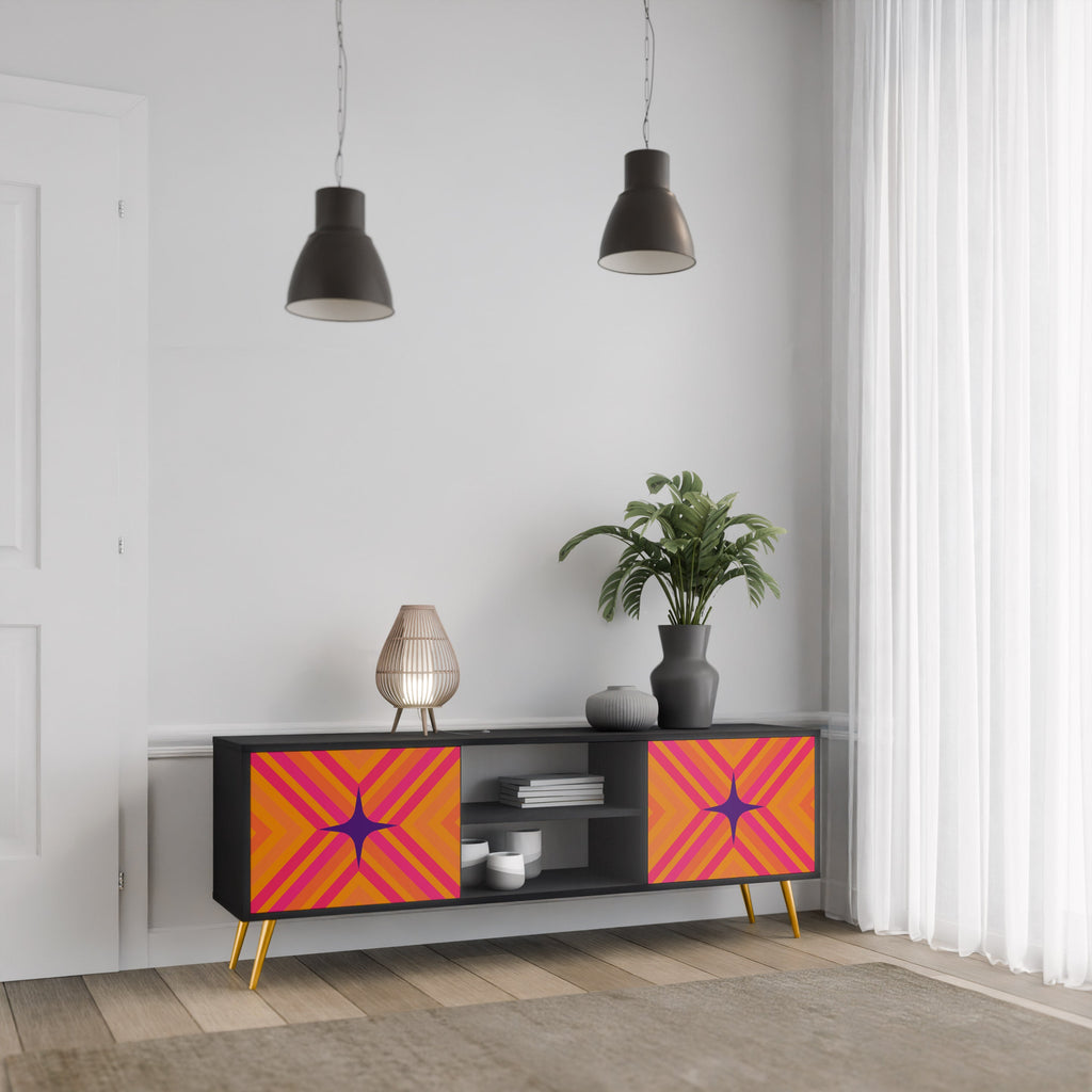Meuble TV 2 portes GEOMETRIC BRILLIANCE en finition noire