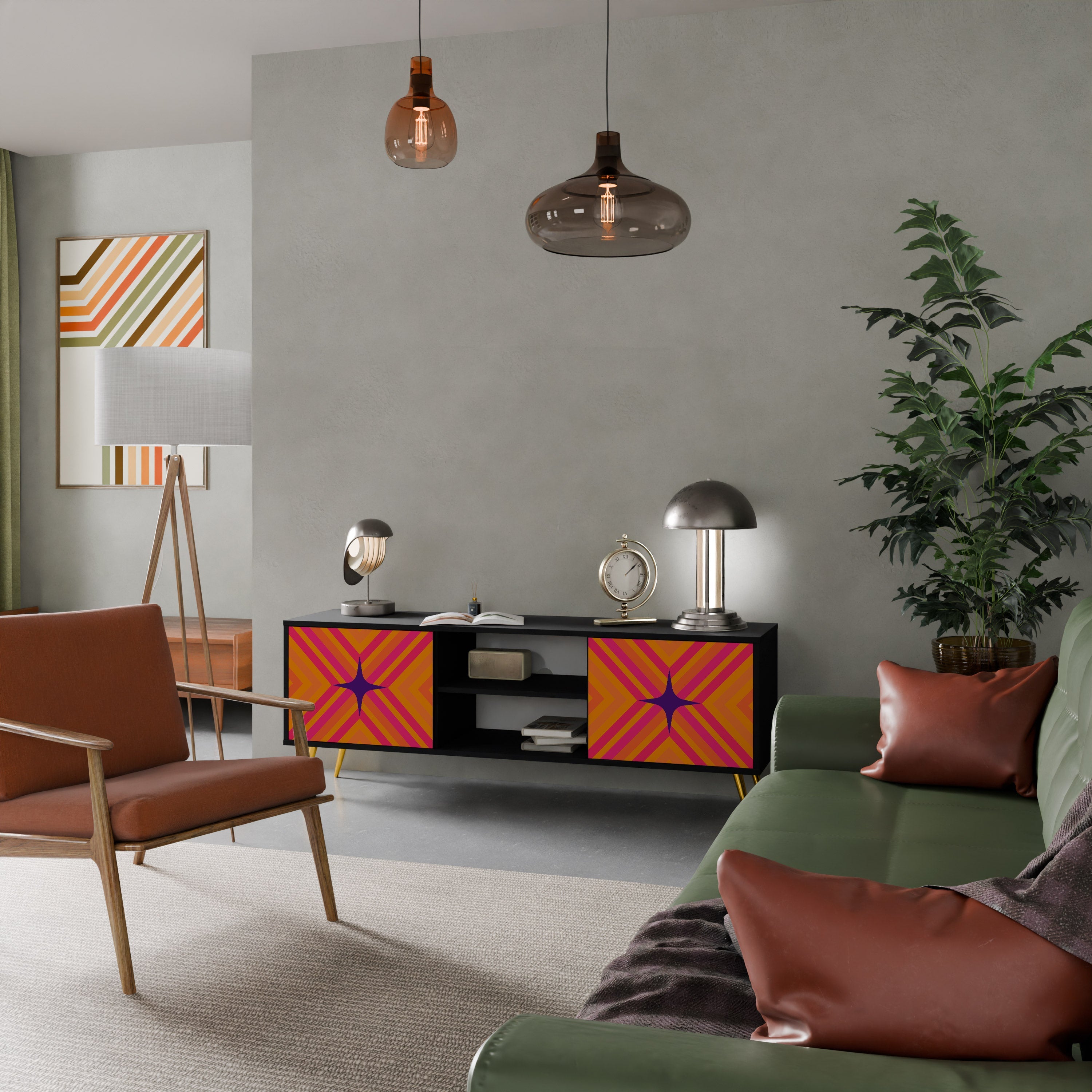 Meuble TV 2 portes GEOMETRIC BRILLIANCE en finition noire