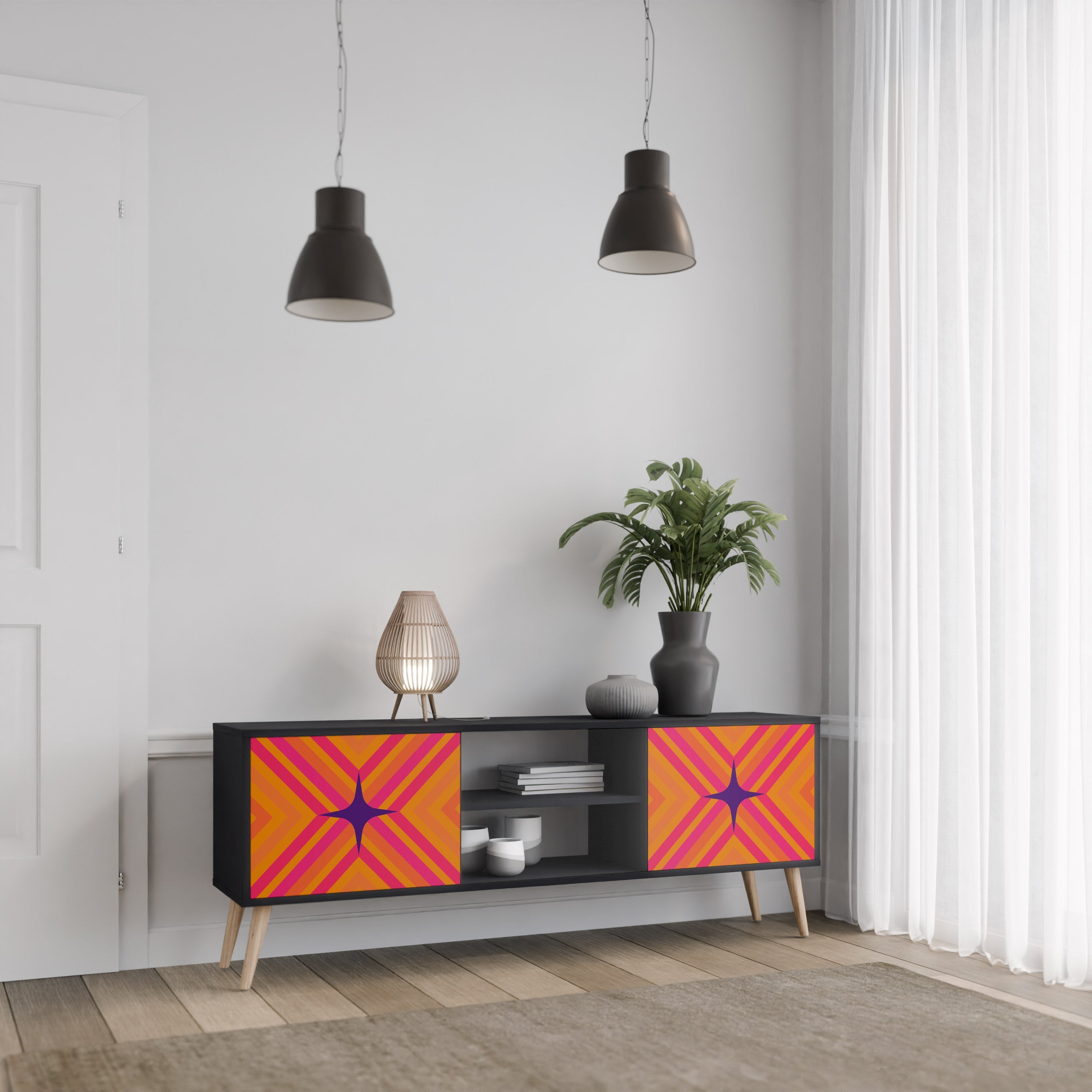 Meuble TV 2 portes GEOMETRIC BRILLIANCE en finition noire