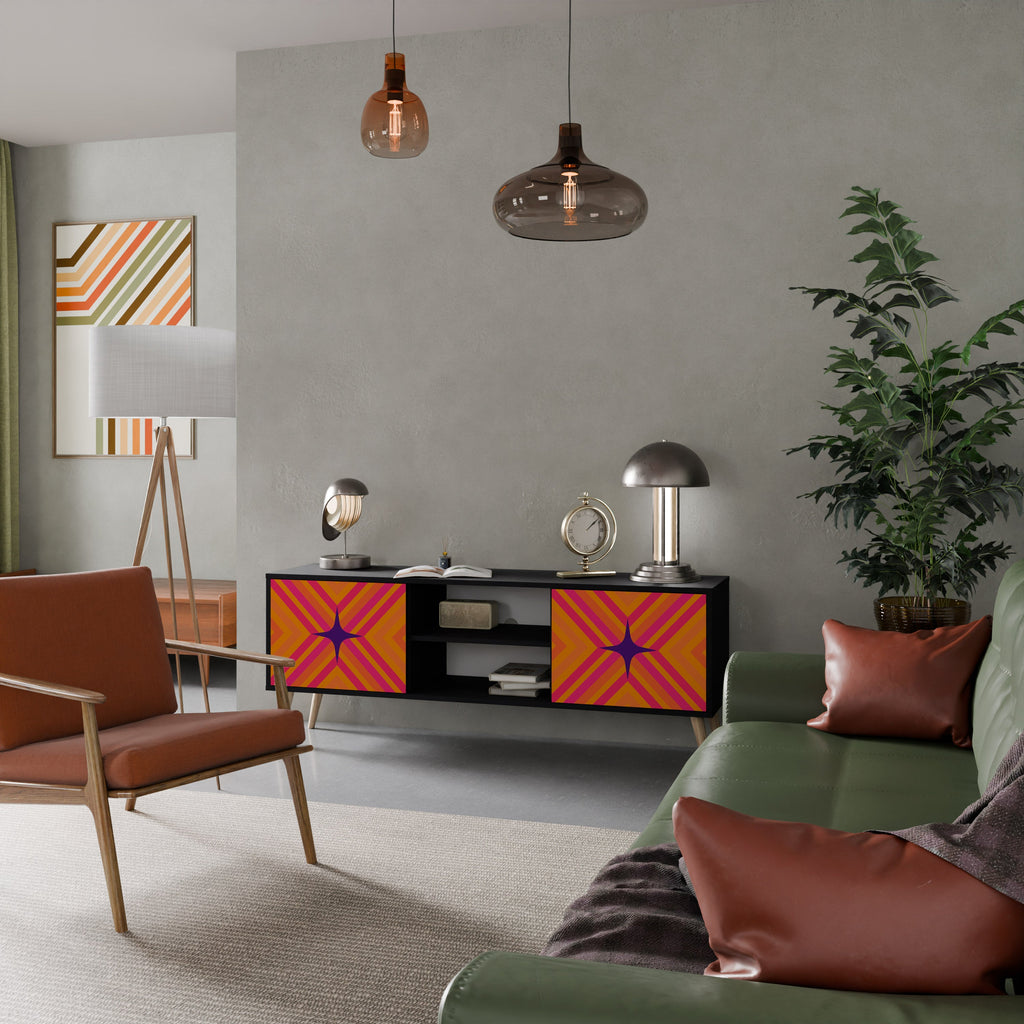 Meuble TV 2 portes GEOMETRIC BRILLIANCE en finition noire