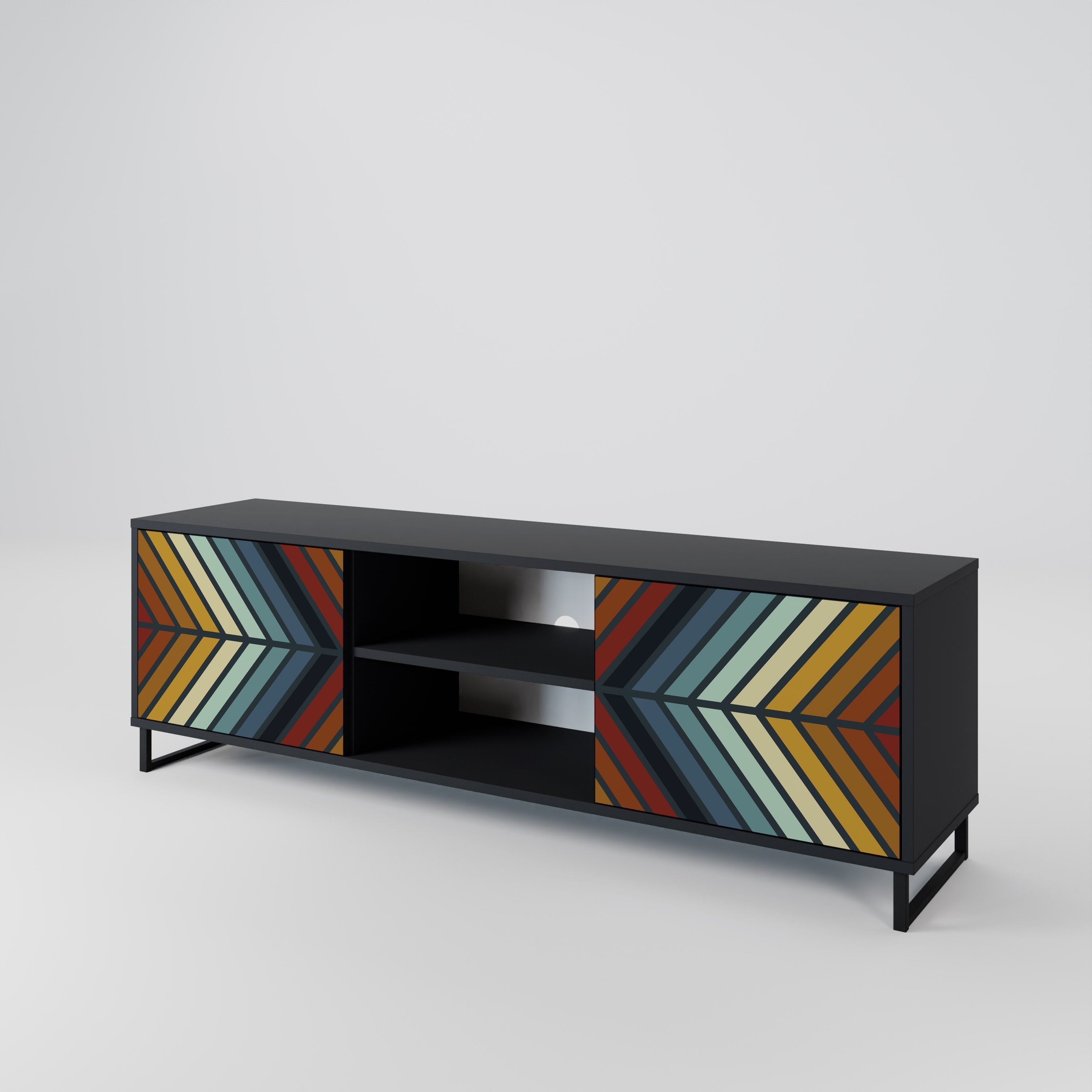 Meuble TV 2 portes INDIGENOUS ZIGZAG, finition noire