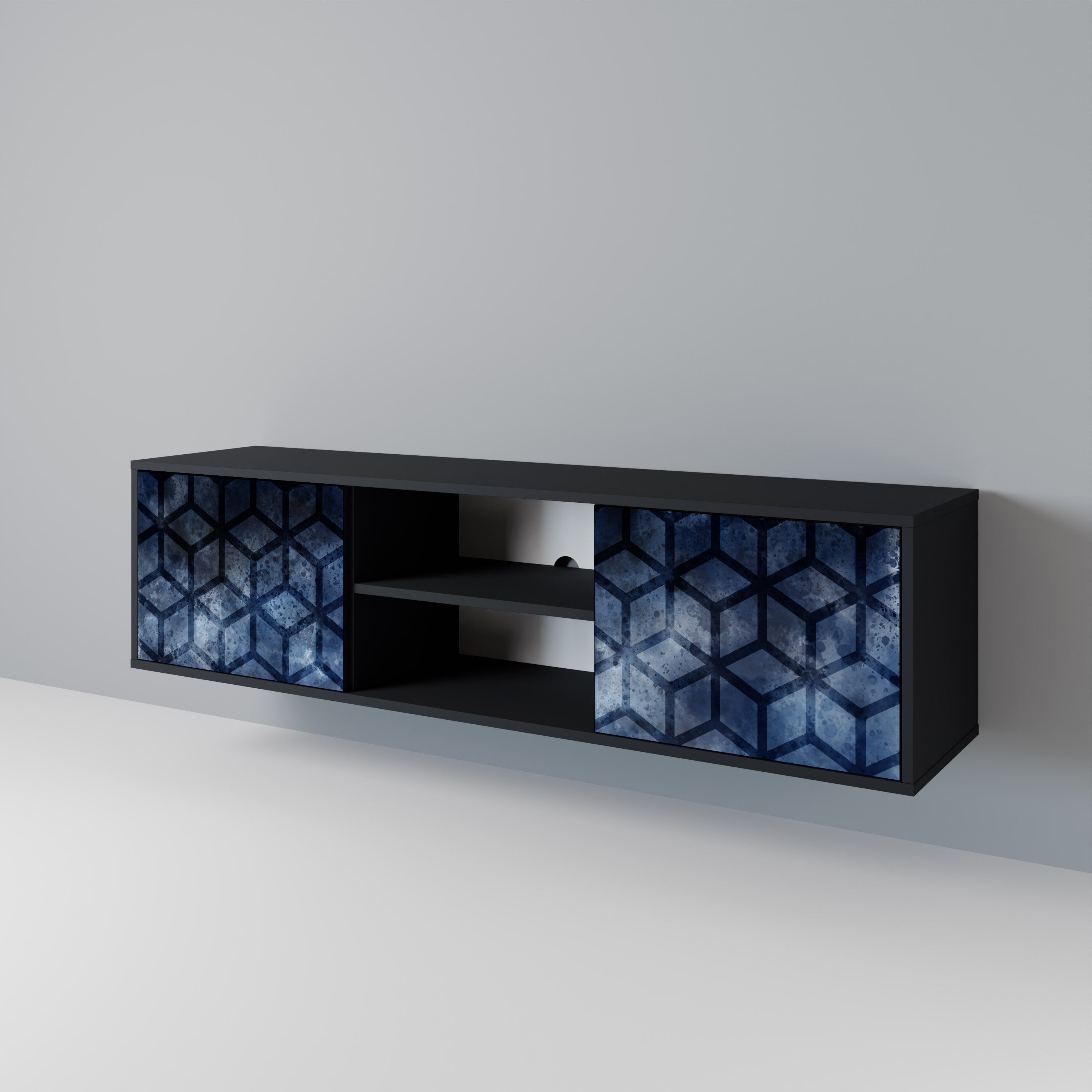 Meuble TV 2 portes CUBIC MIST finition noire