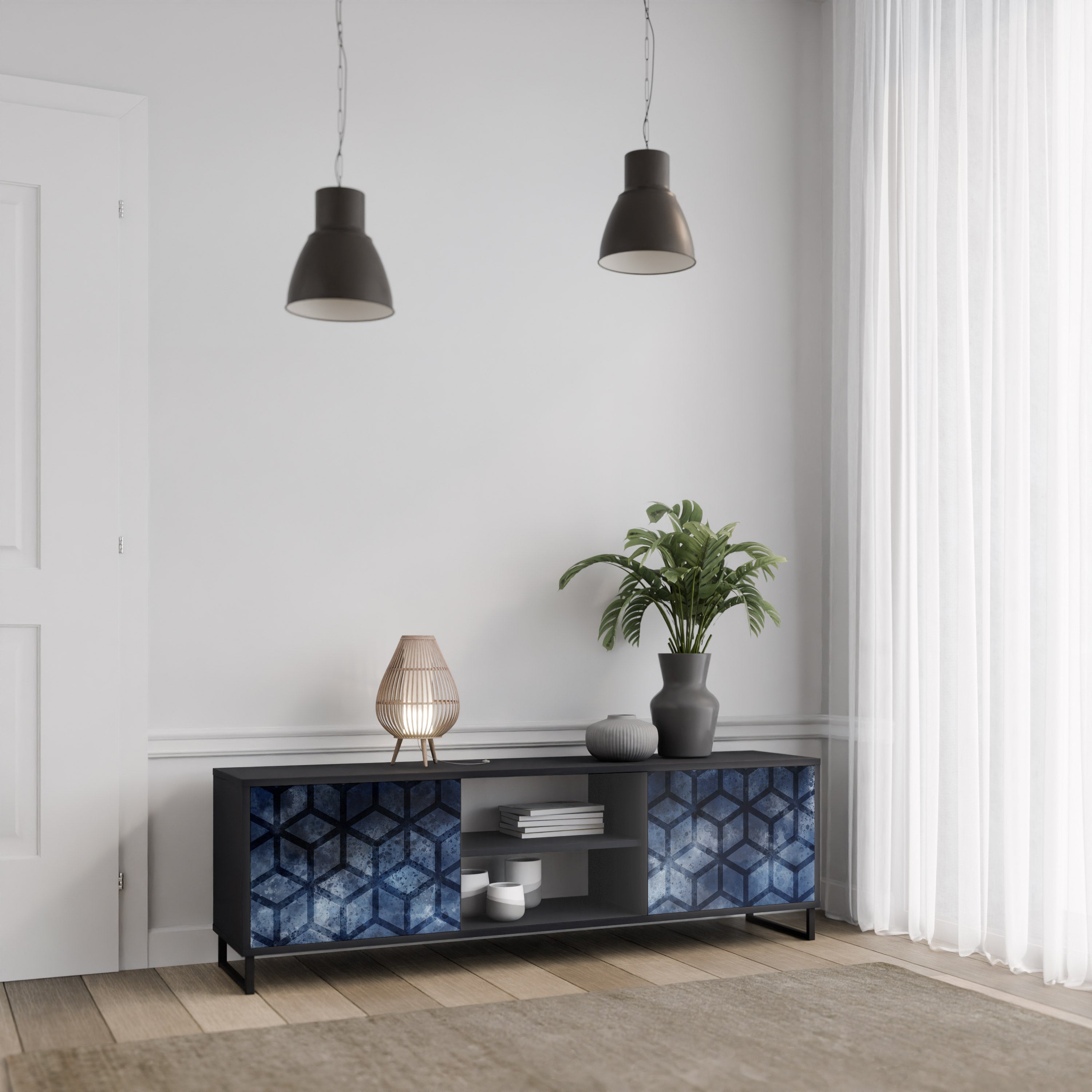 Meuble TV 2 portes CUBIC MIST finition noire