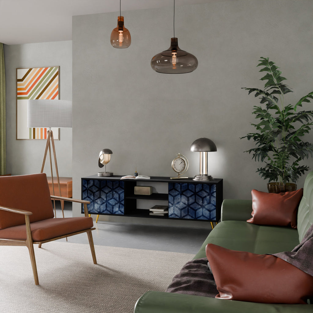 Meuble TV 2 portes CUBIC MIST finition noire